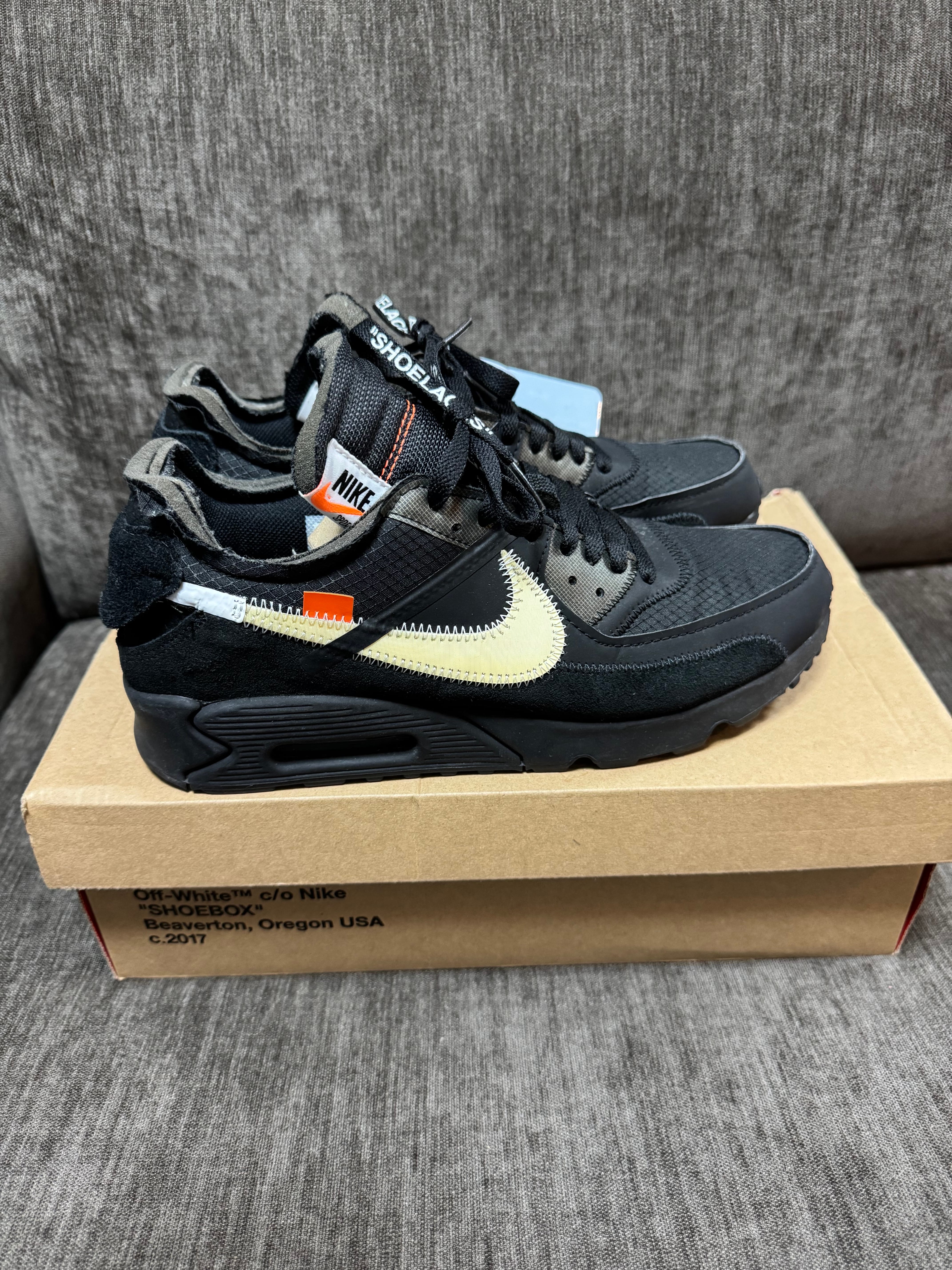Off-White × Nike Air Max 90 "Black/Black-Cone-White"