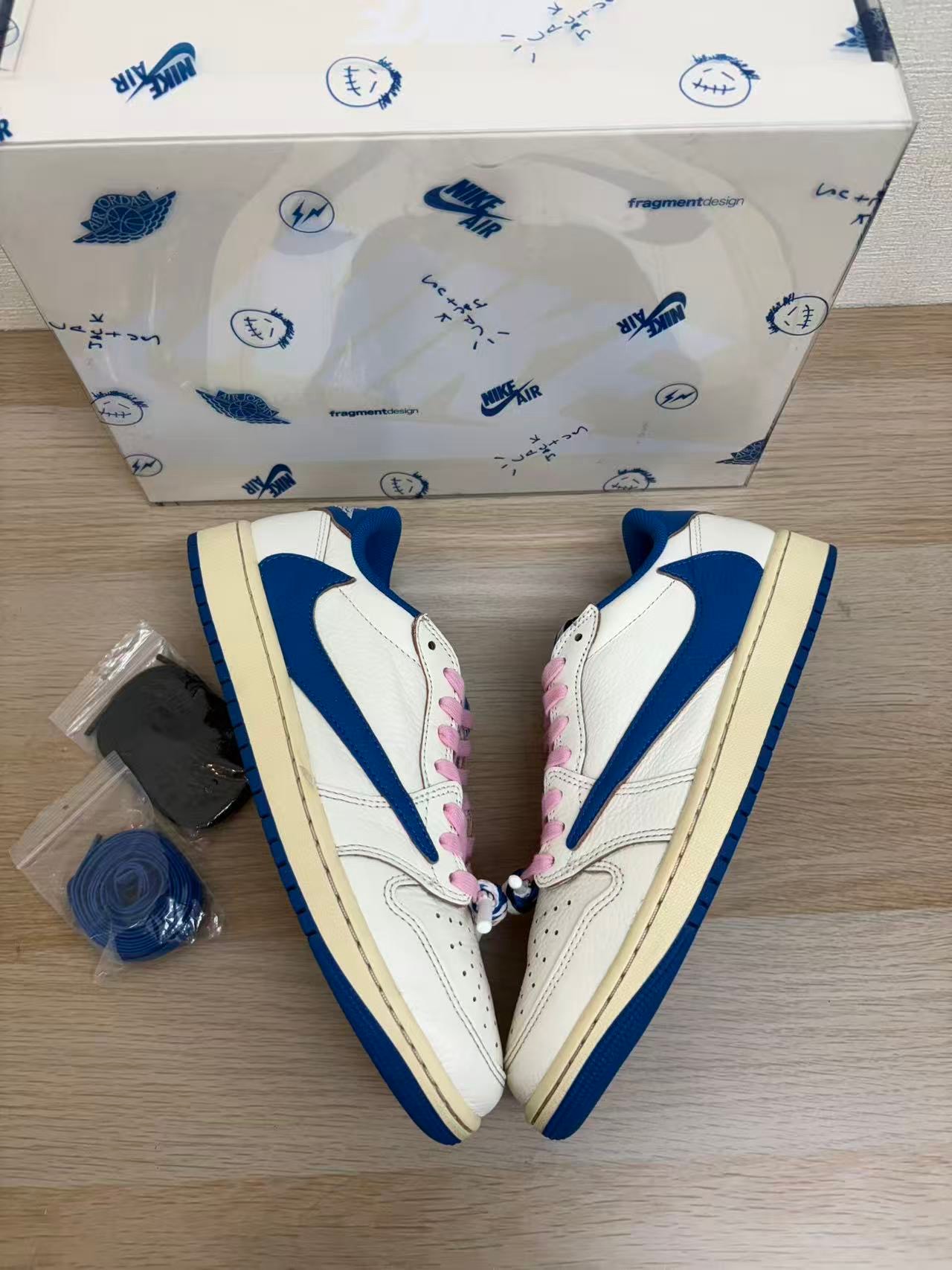 Travis Scott × fragment design × Nike Air Jordan 1 Low OG "Sail/Military Blue"