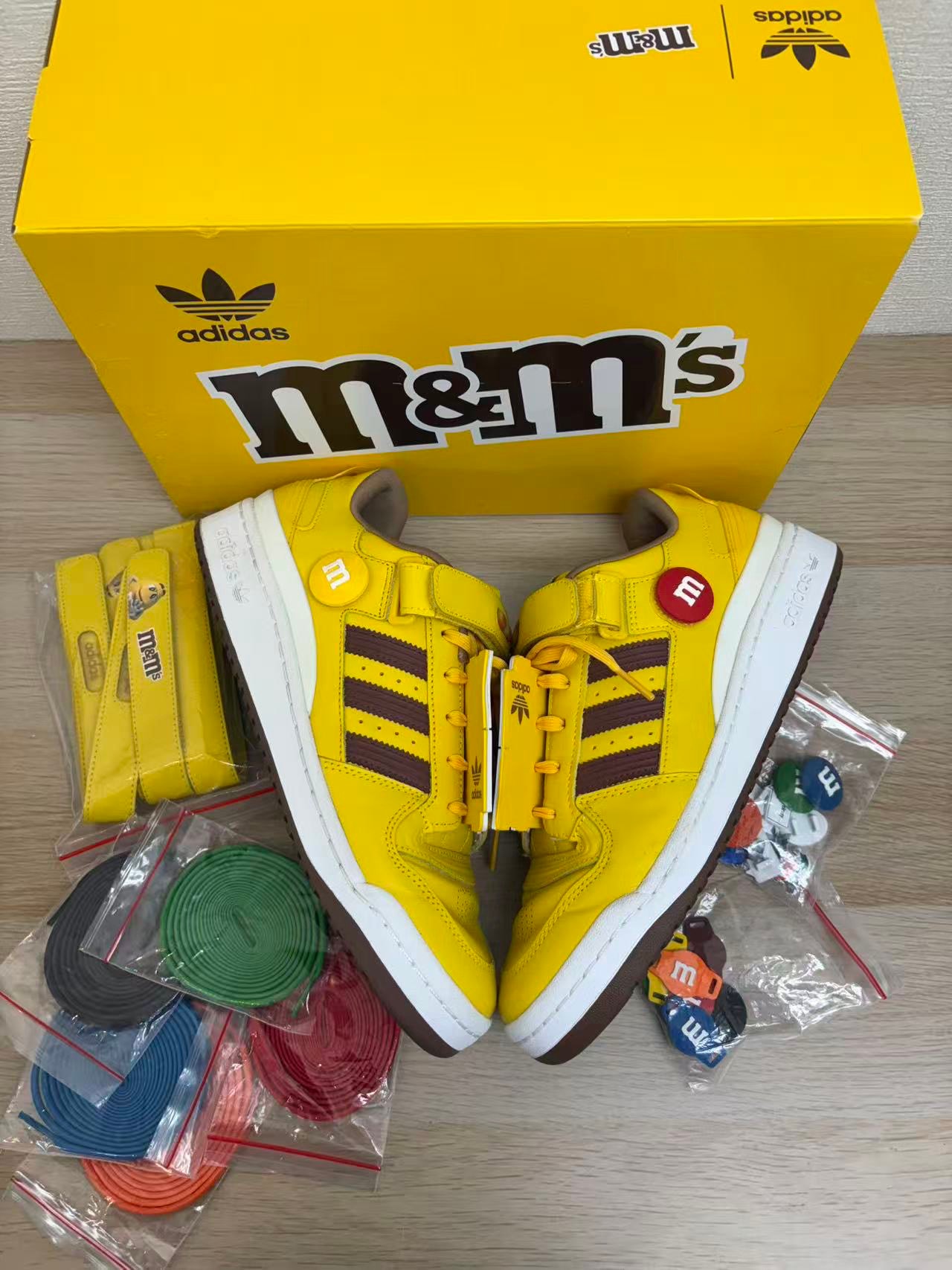 m&m's × adidas Forum Low "Yellow/Brown"