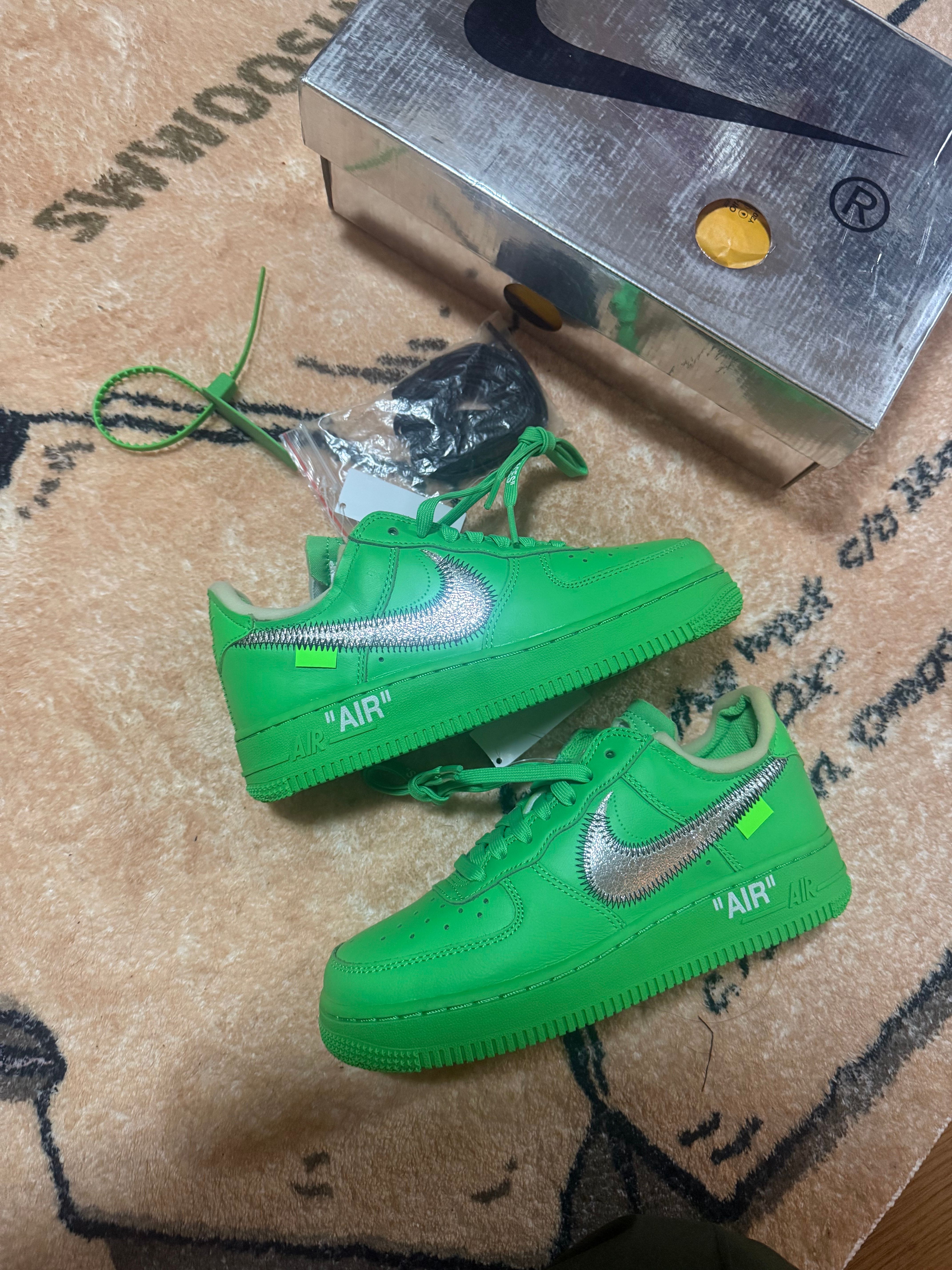 Off-White × Nike Air Force 1 Low "Brooklyn/Light Green Spark"