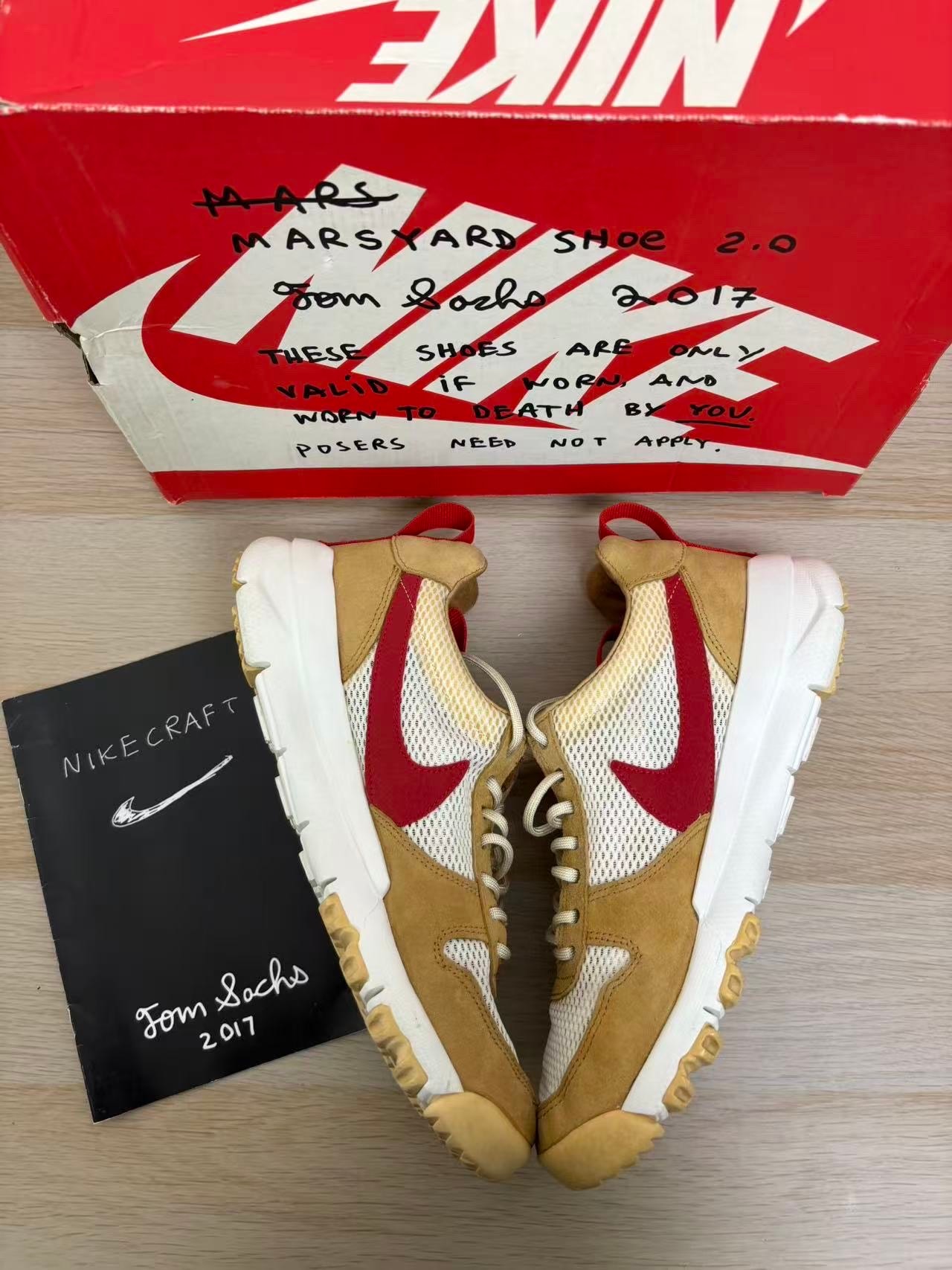 Tom Sachs × Nike Mars Yard 2.0 "Natural/Sport Red-Maple"
