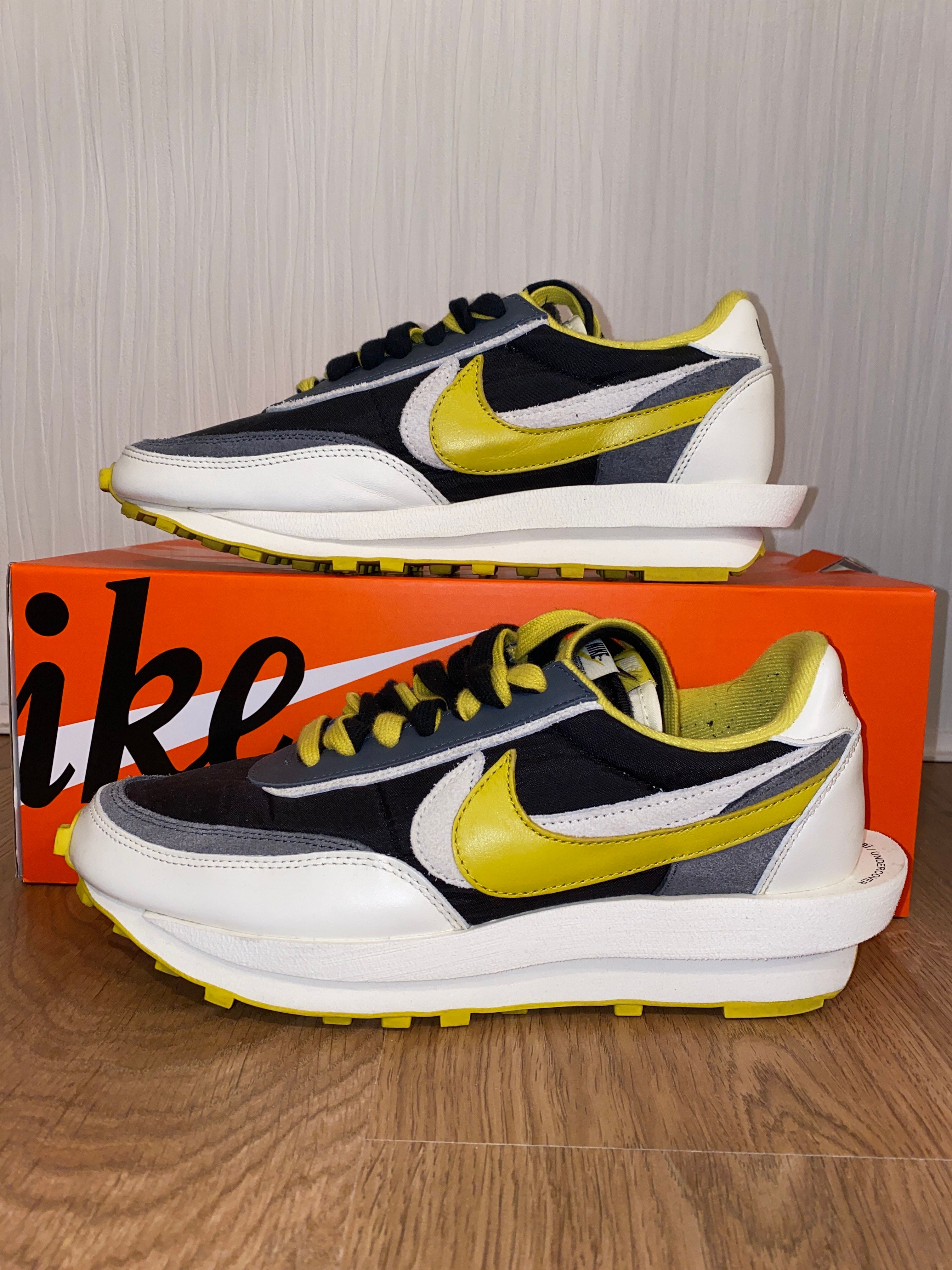 UNDERCOVER × sacai × Nike LD Waffle "Black/Sail-Dark Grey-Bright Citron"