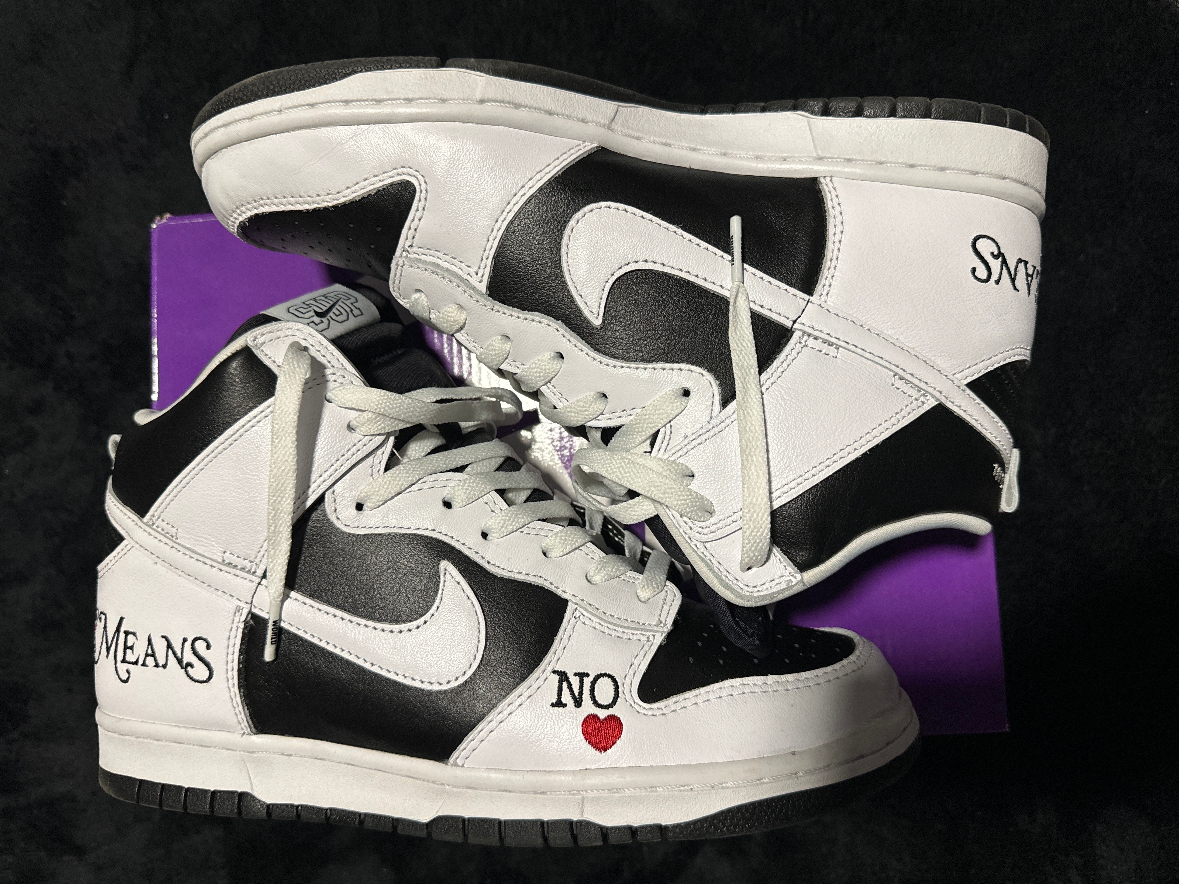 Supreme × Nike SB Dunk High By Any Means "White Black"