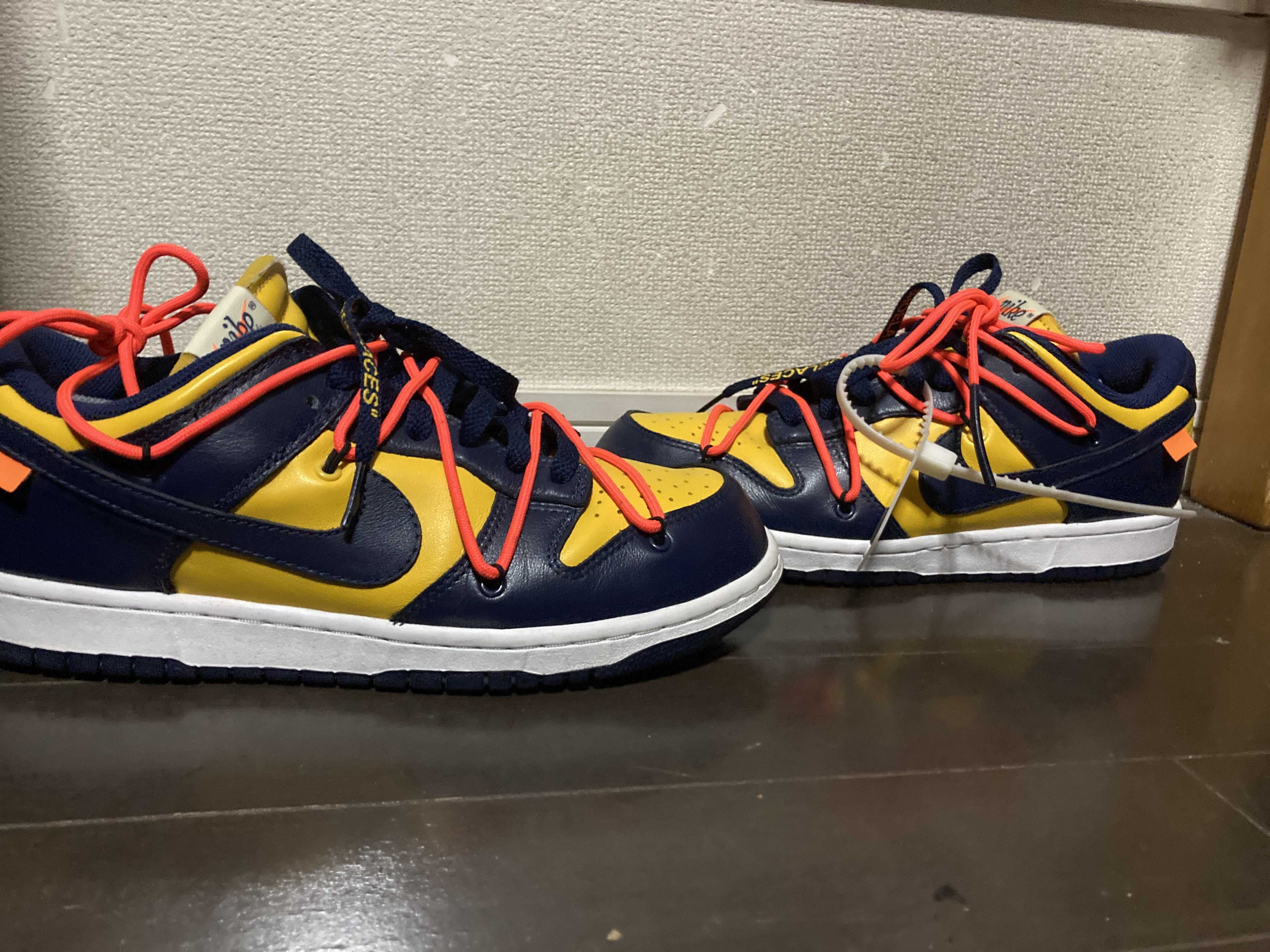 Off-White × Nike Dunk Low  LTHR "University Gold/Midnight Navy/White"