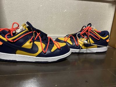 Off-White × Nike Dunk Low LTHR "University Gold/Midnight Navy/White"