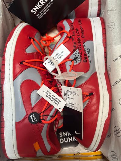 Off-White × Nike Dunk Low "University Red/Wolf Grey"