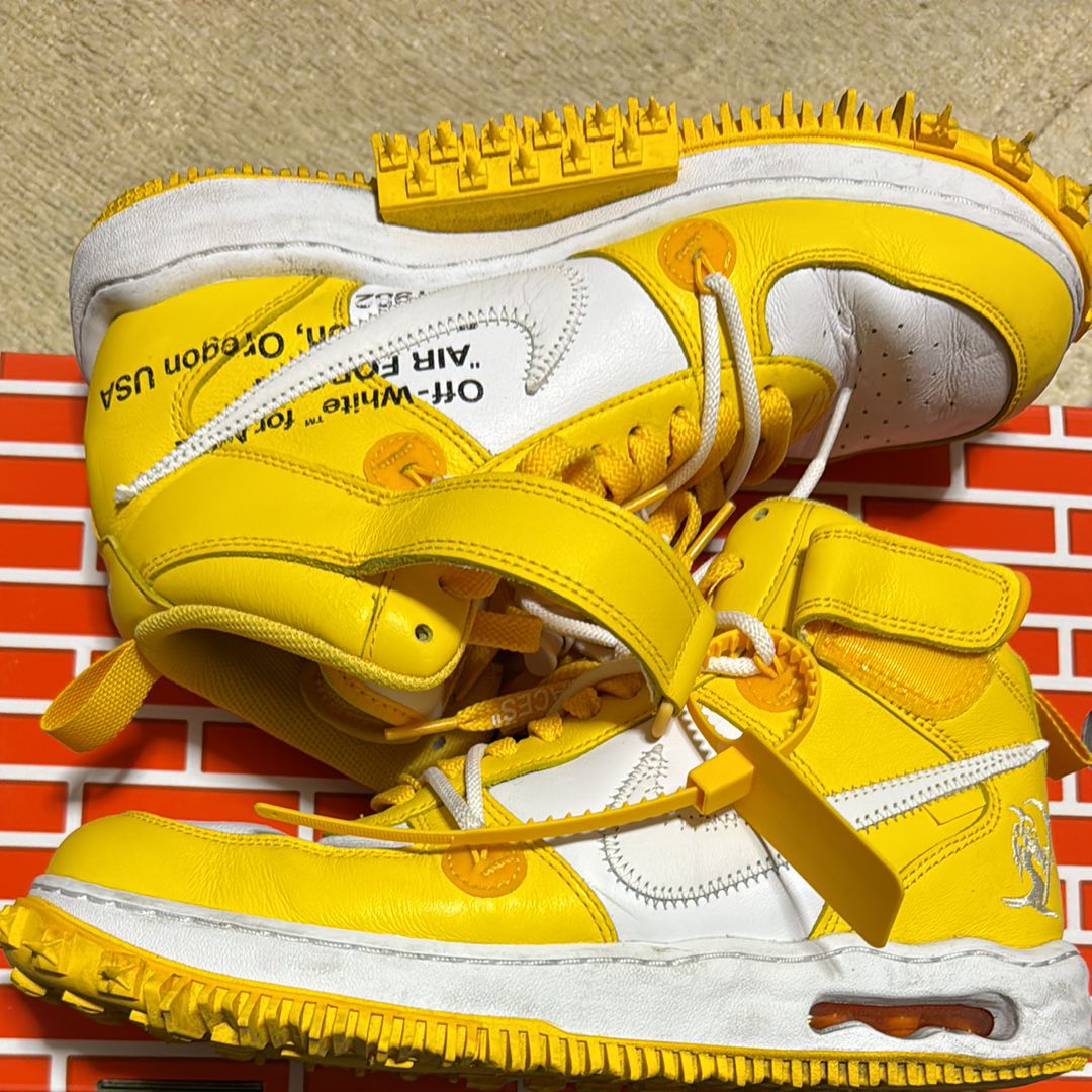 Off-White × Nike Air Force 1 Mid SP LTHR "White and Varsity Maize"