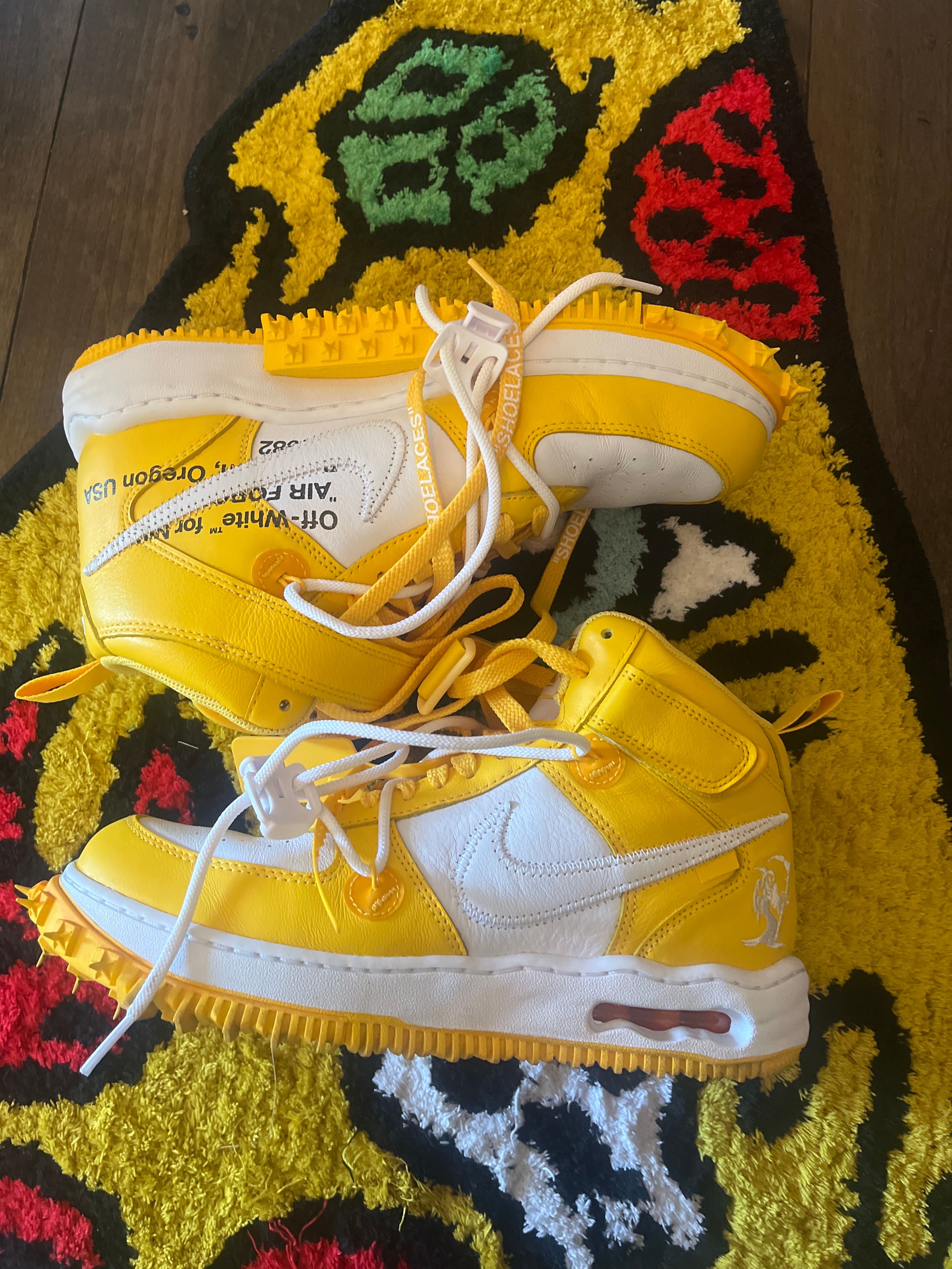 Off-White × Nike Air Force 1 Mid SP LTHR "White and Varsity Maize"