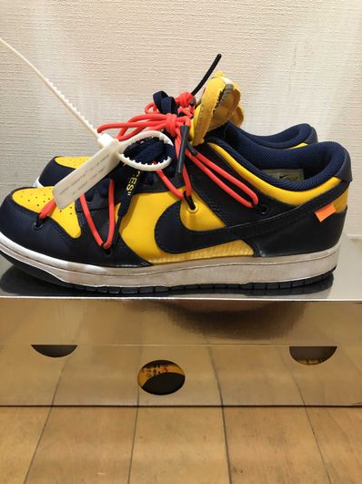 Off-White × Nike Dunk Low LTHR "University Gold/Midnight Navy/White"