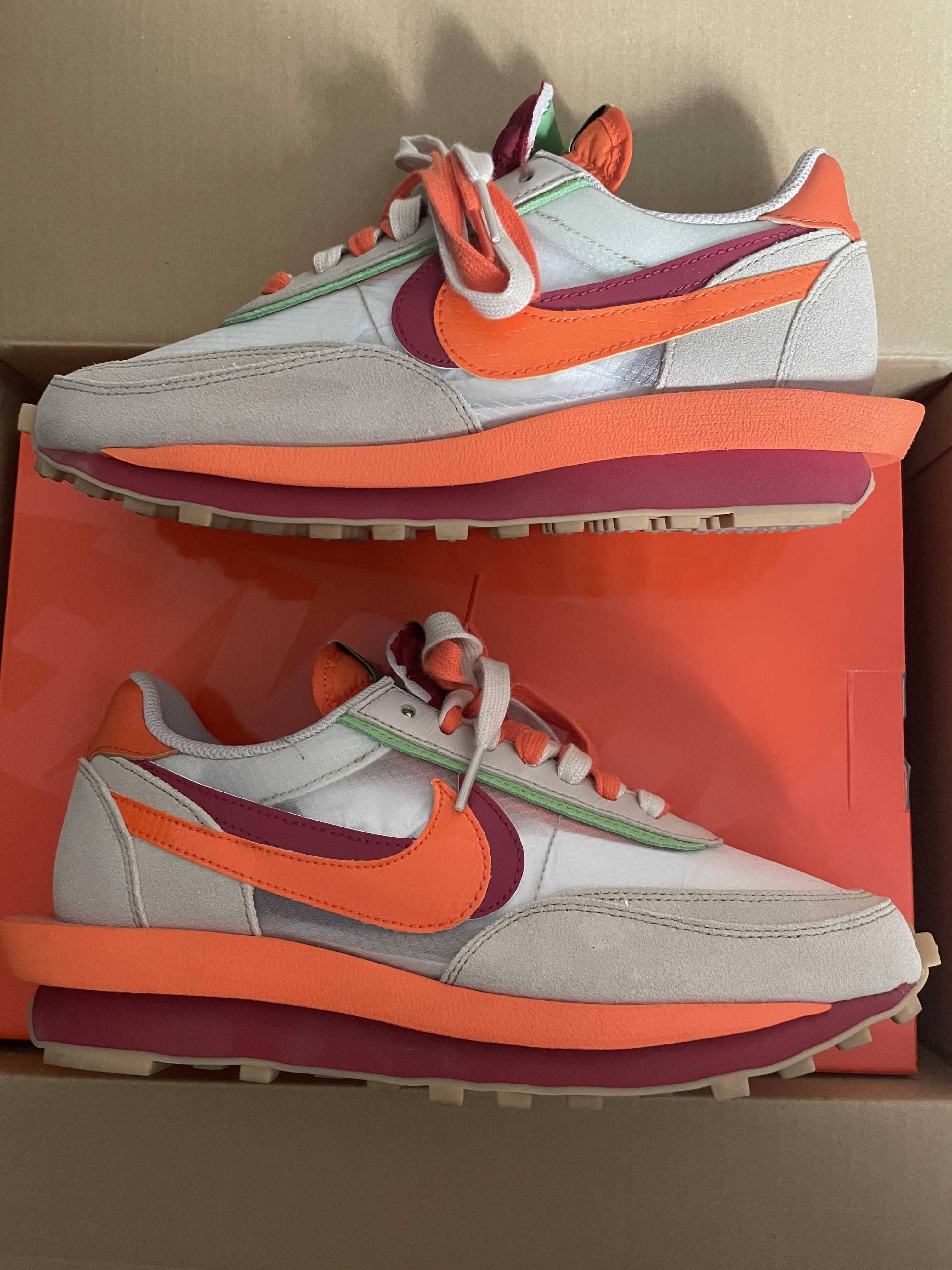 CLOT × Sacai × Nike LD Waffle "Orange Blaze"