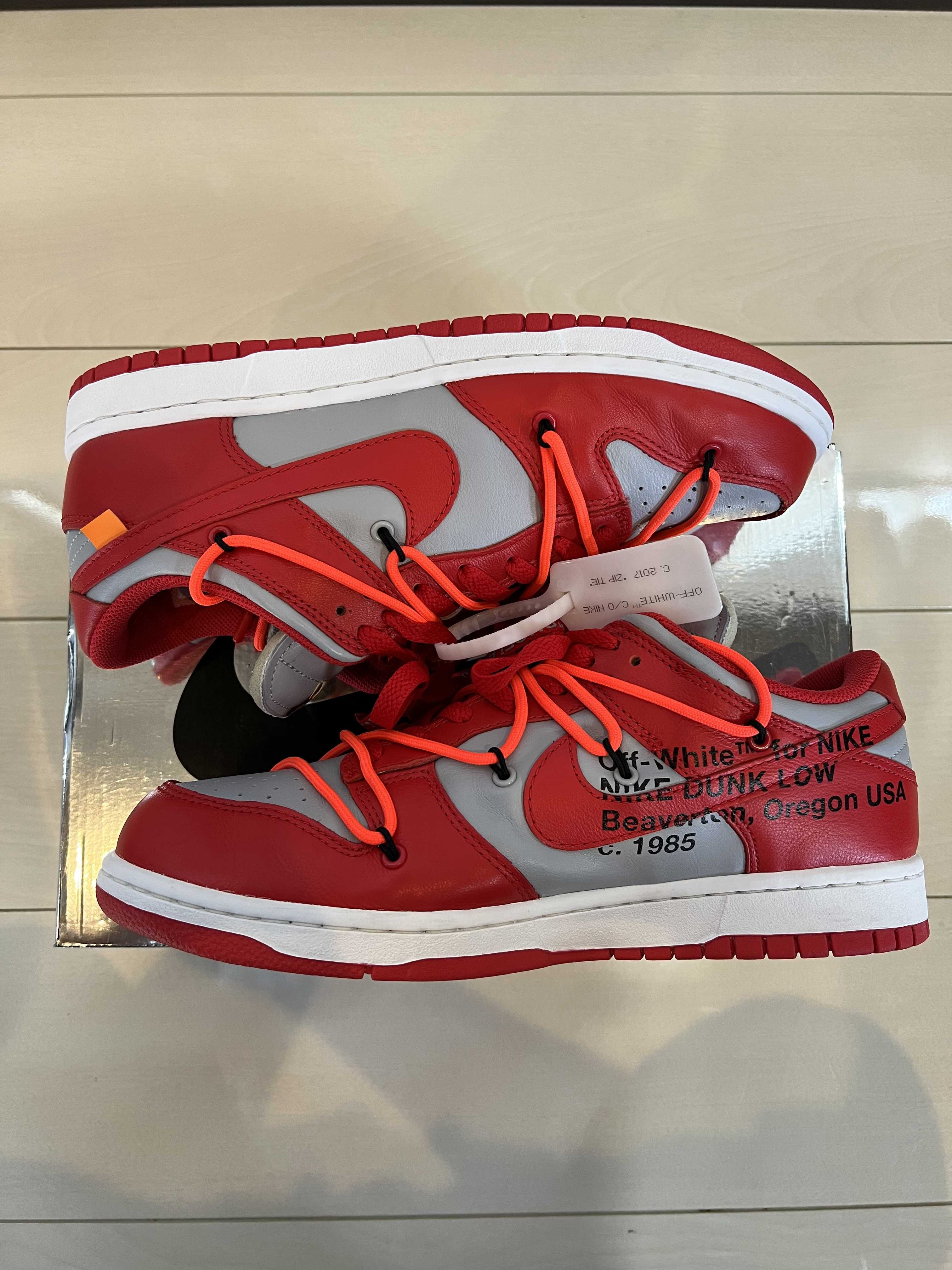 Off-White × Nike Dunk Low "University Red/Wolf Grey"