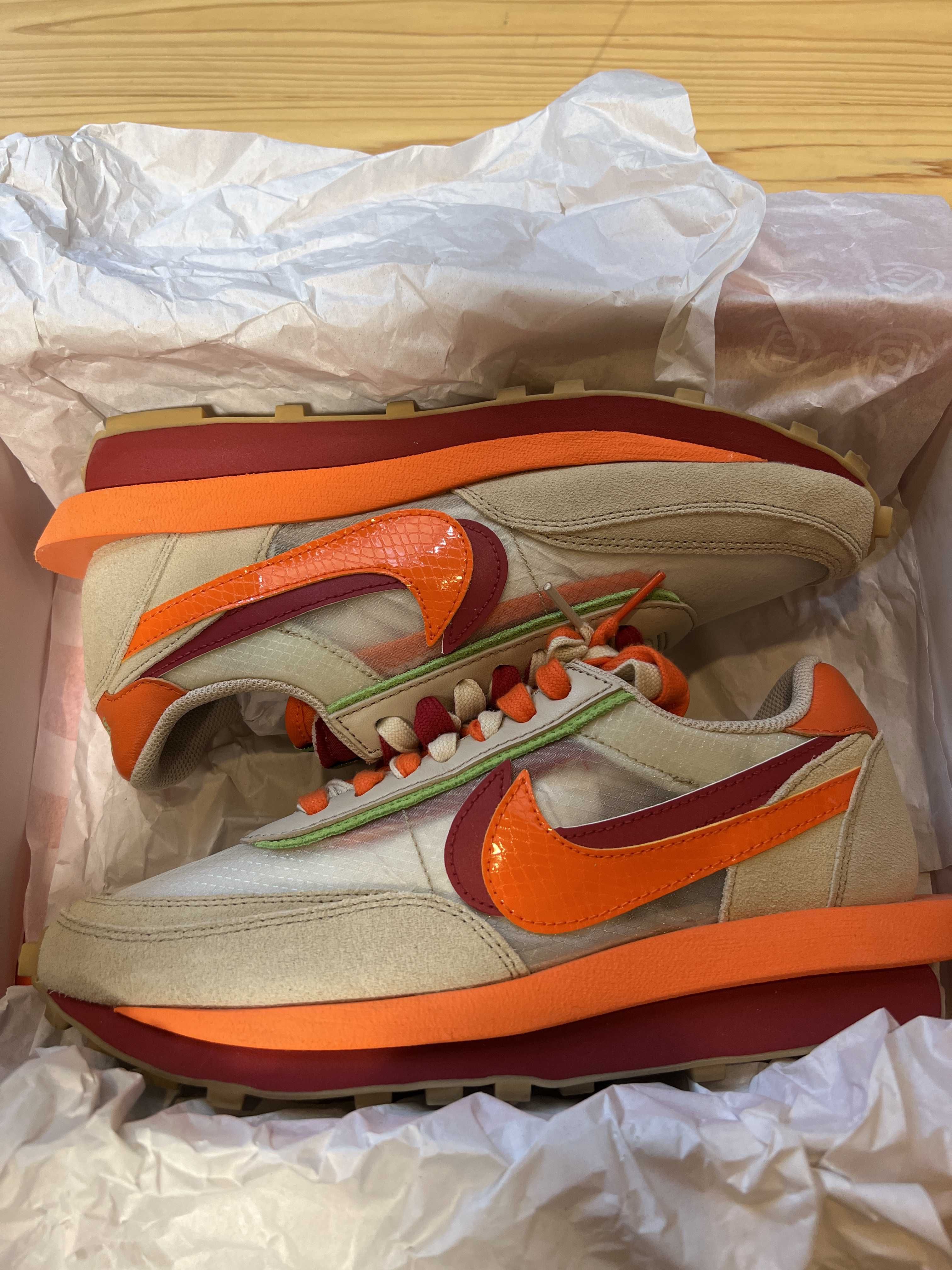 CLOT × Sacai × Nike LD Waffle "Orange Blaze"