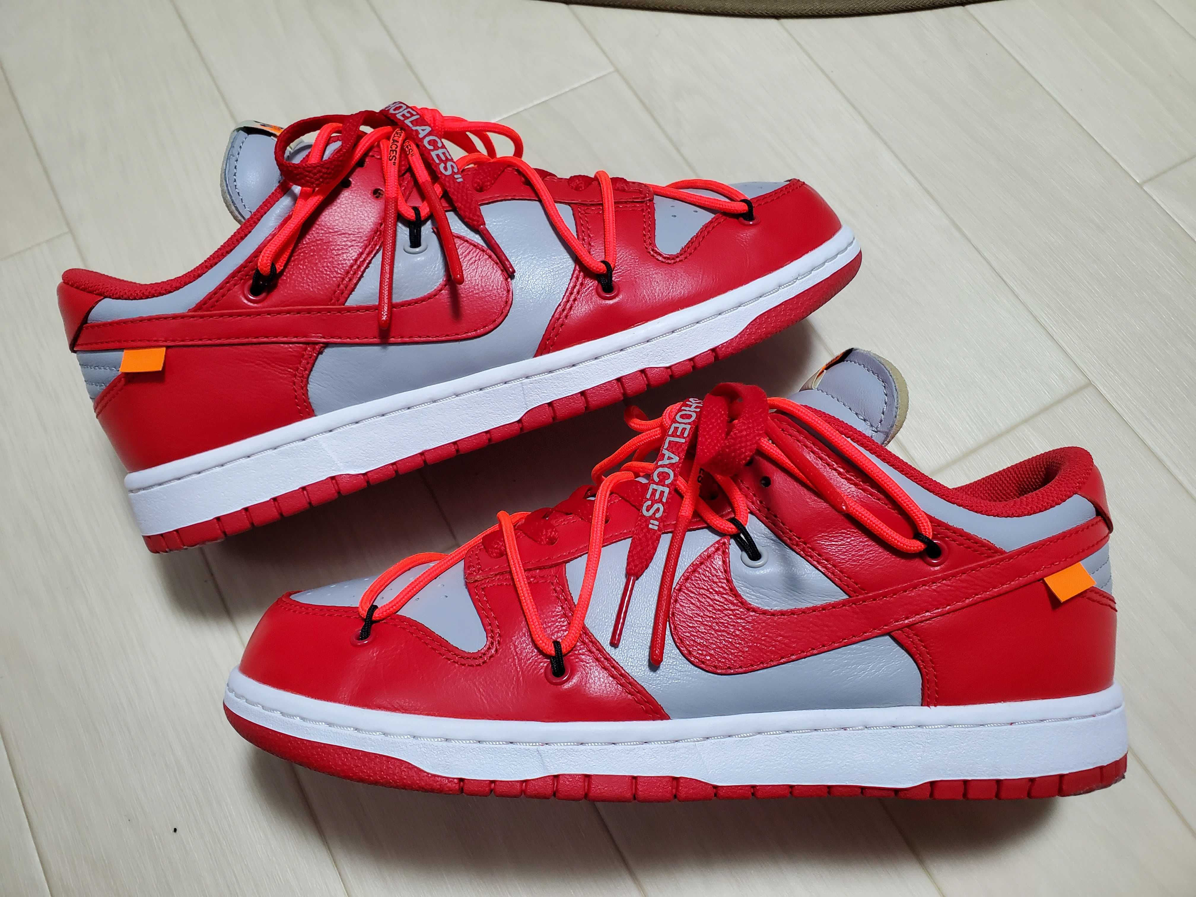 Off-White × Nike Dunk Low "University Red/Wolf Grey"