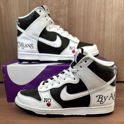 Supreme × Nike SB Dunk High By Any Means "White Black"