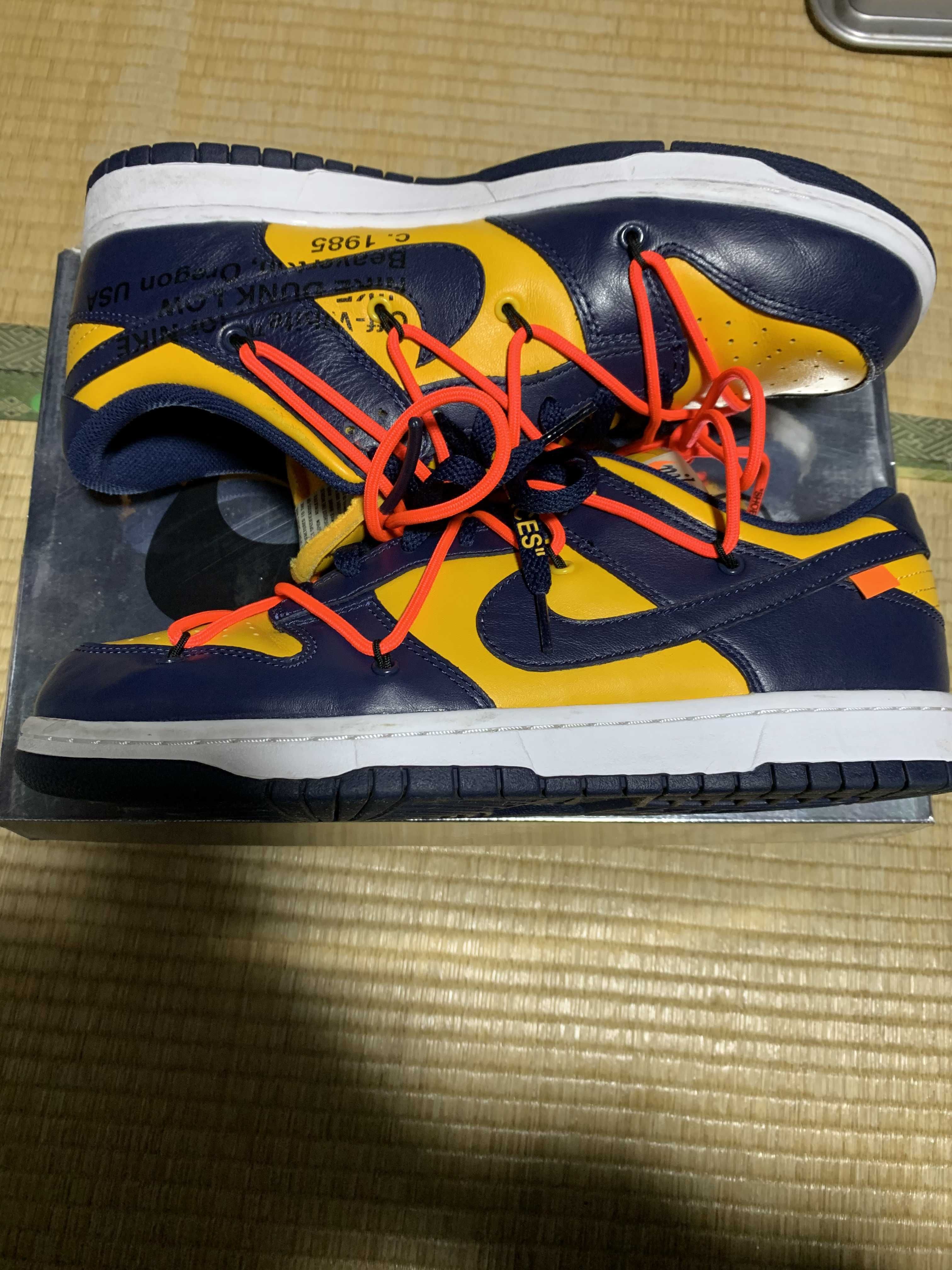 Off-White × Nike Dunk Low  LTHR "University Gold/Midnight Navy/White"