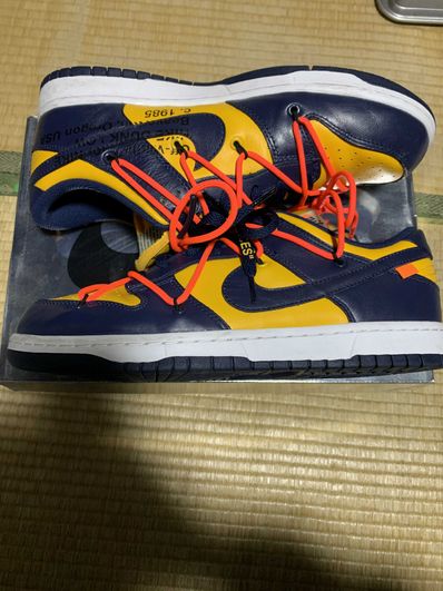 Off-White × Nike Dunk Low LTHR "University Gold/Midnight Navy/White"
