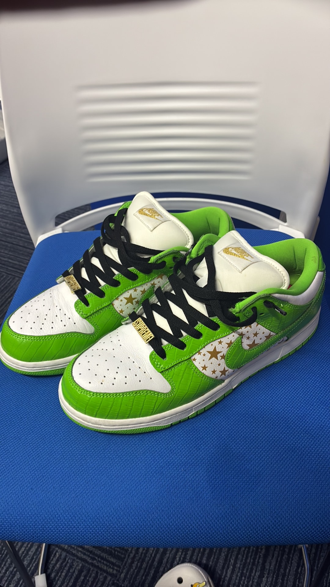 Supreme × Nike SB Dunk Low OG QS Gold Stars "White/Mean Green"