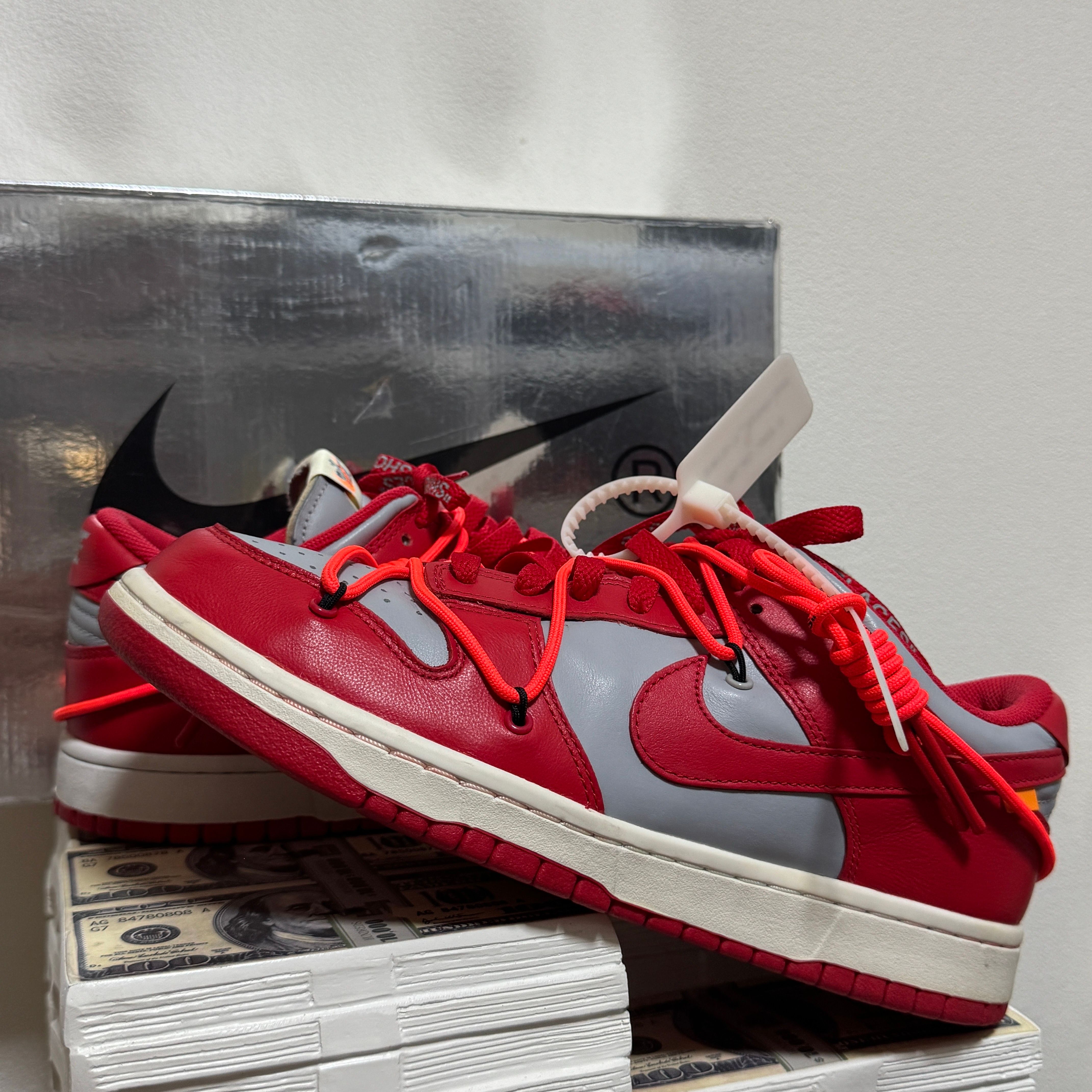Off-White × Nike Dunk Low "University Red/Wolf Grey"