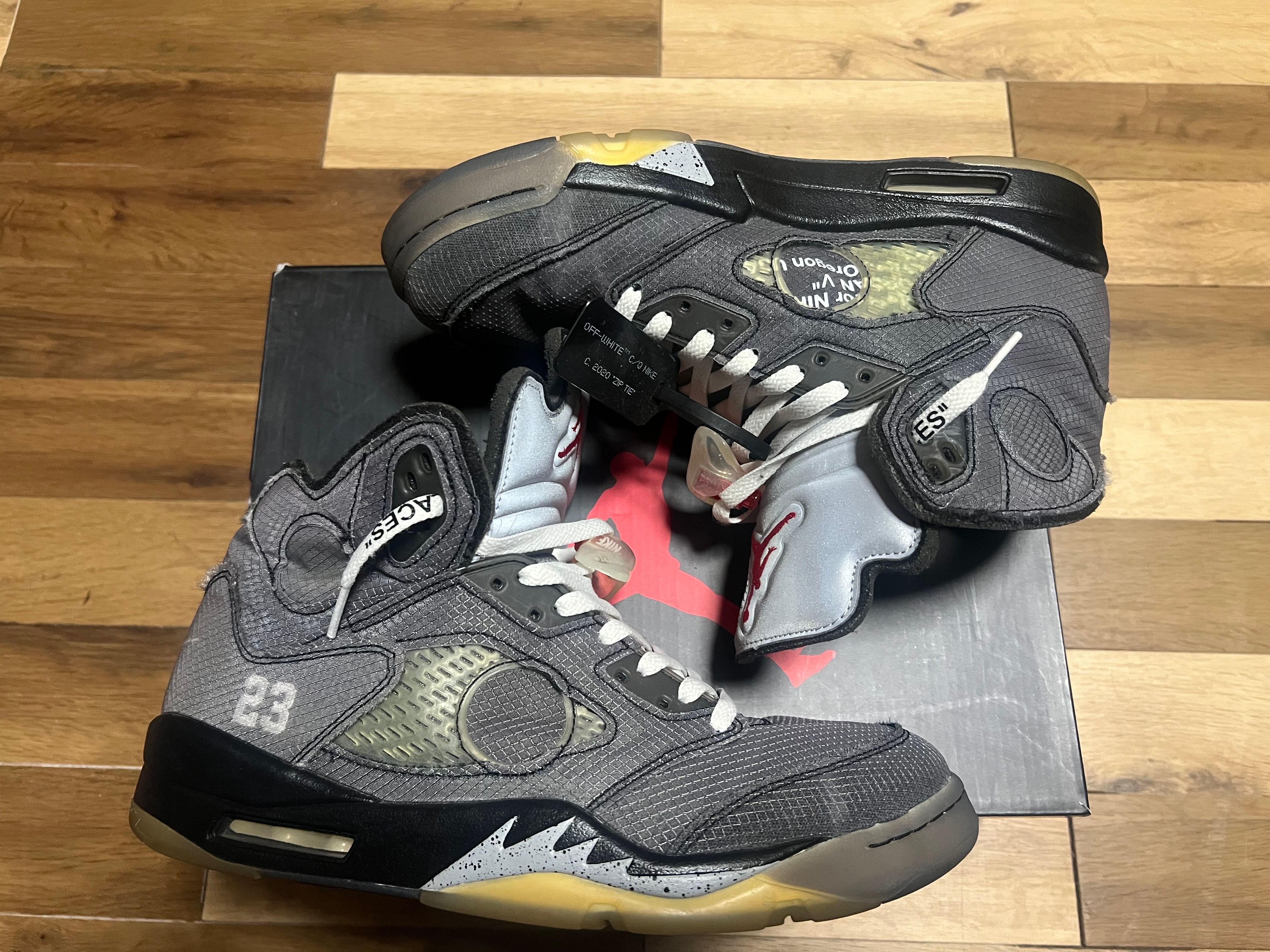 Off-White × Nike Air Jordan 5 "Black/Muslin/Fire Red"