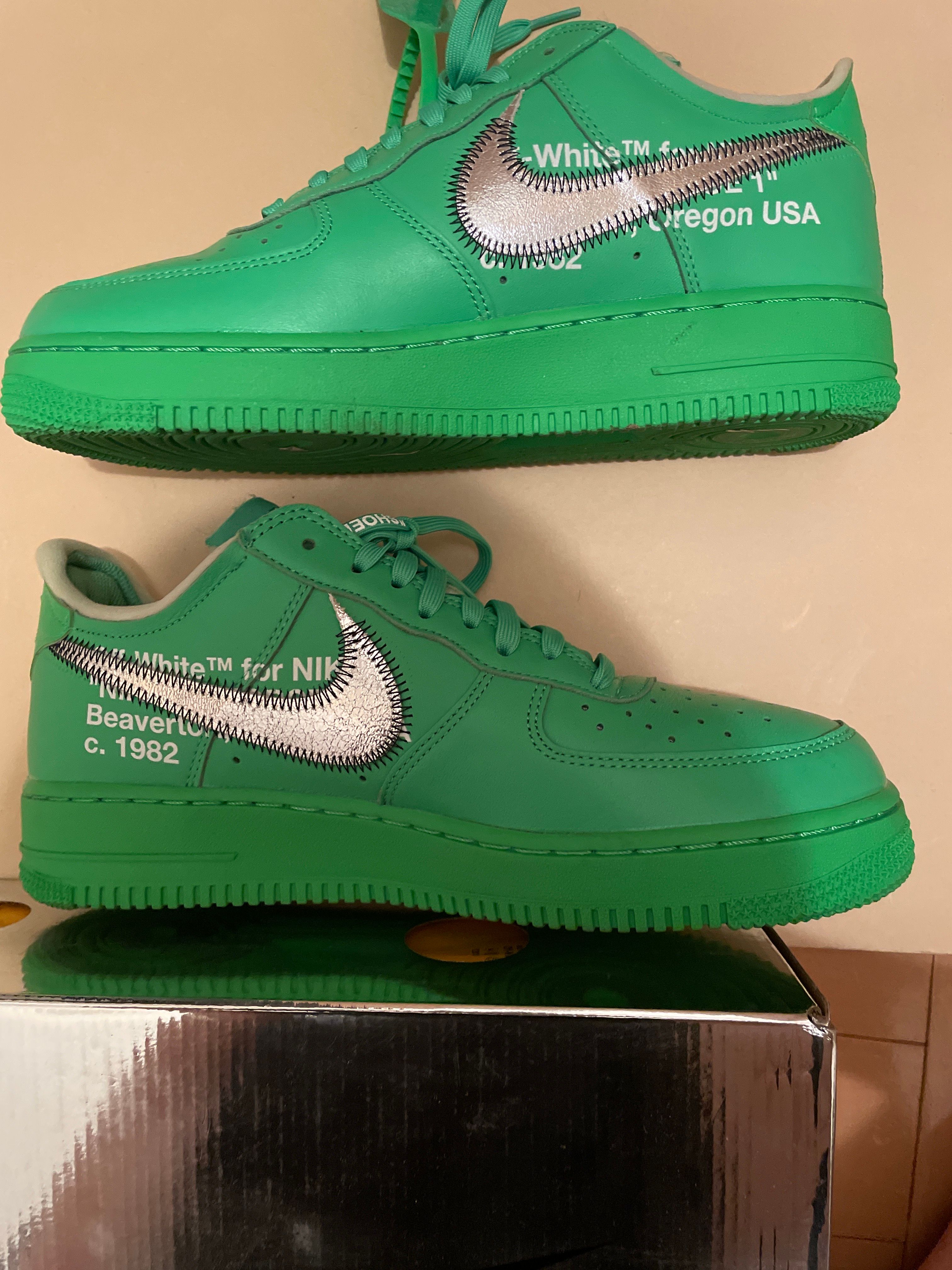 Off-White × Nike Air Force 1 Low "Brooklyn/Light Green Spark"