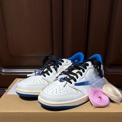 Travis Scott × fragment design × Nike Air Jordan 1 Low OG "Sail/Military Blue"