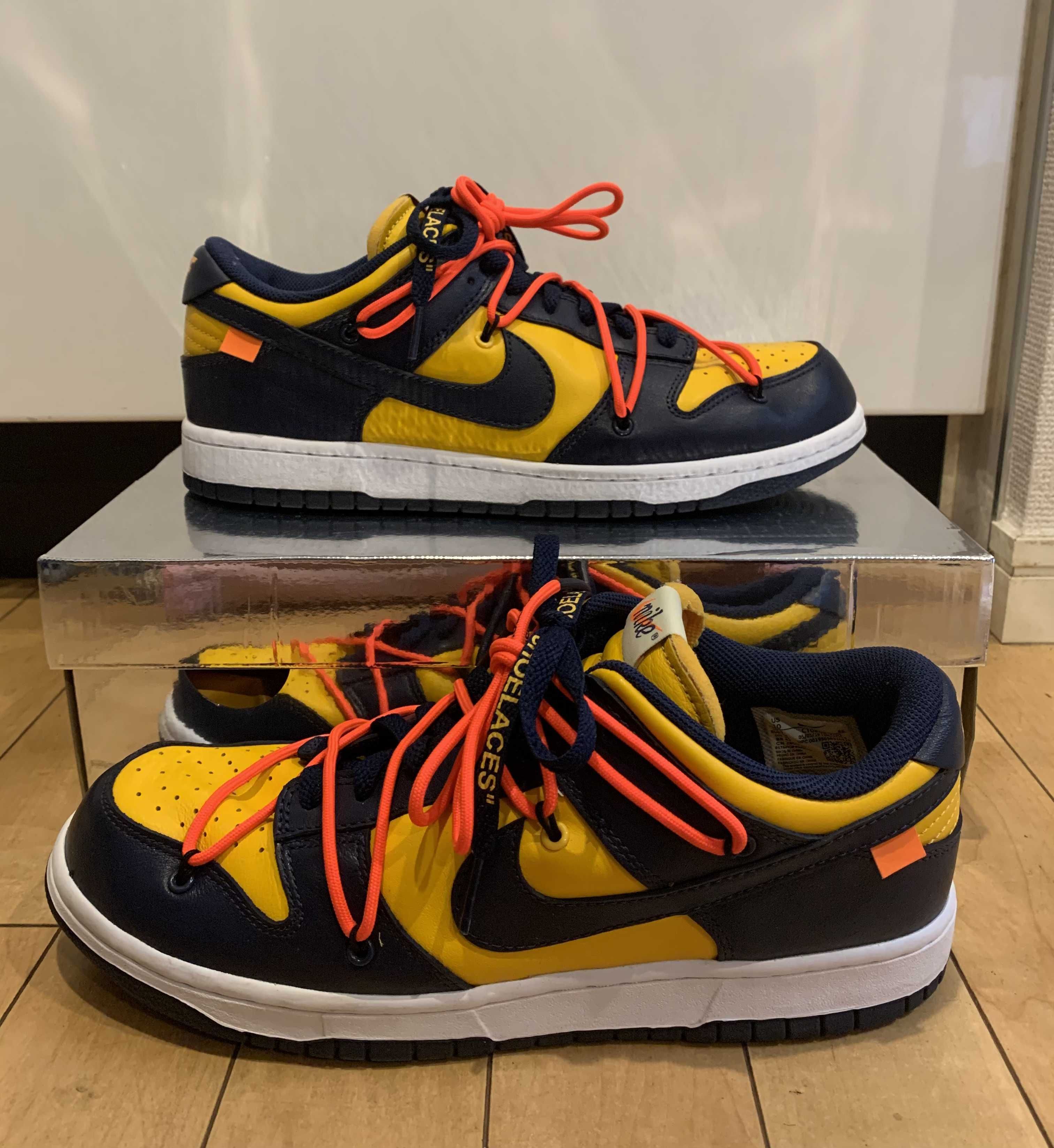 Off-White × Nike Dunk Low  LTHR "University Gold/Midnight Navy/White"