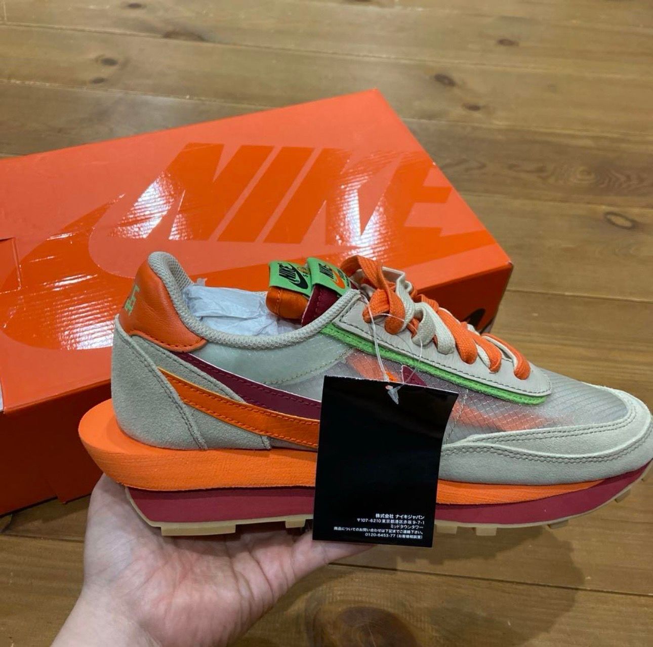 CLOT × Sacai × Nike LD Waffle "Orange Blaze"