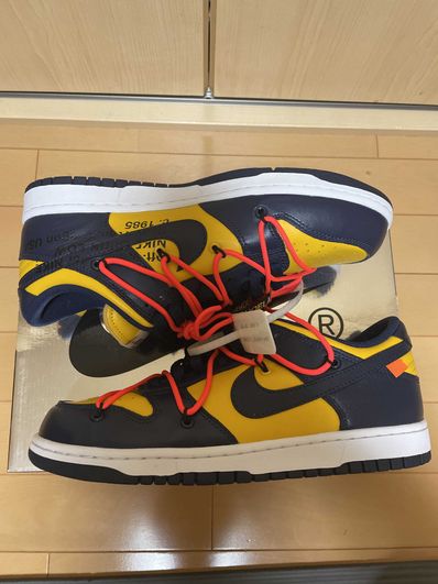 Off-White × Nike Dunk Low LTHR "University Gold/Midnight Navy/White"