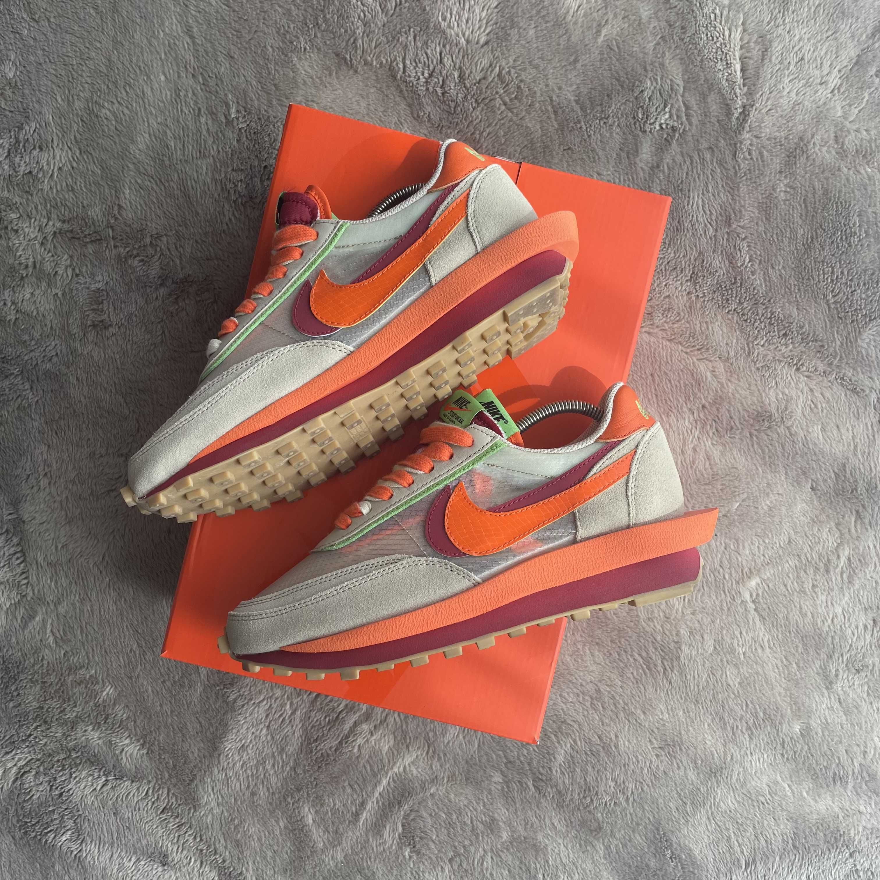 CLOT × Sacai × Nike LD Waffle "Orange Blaze"
