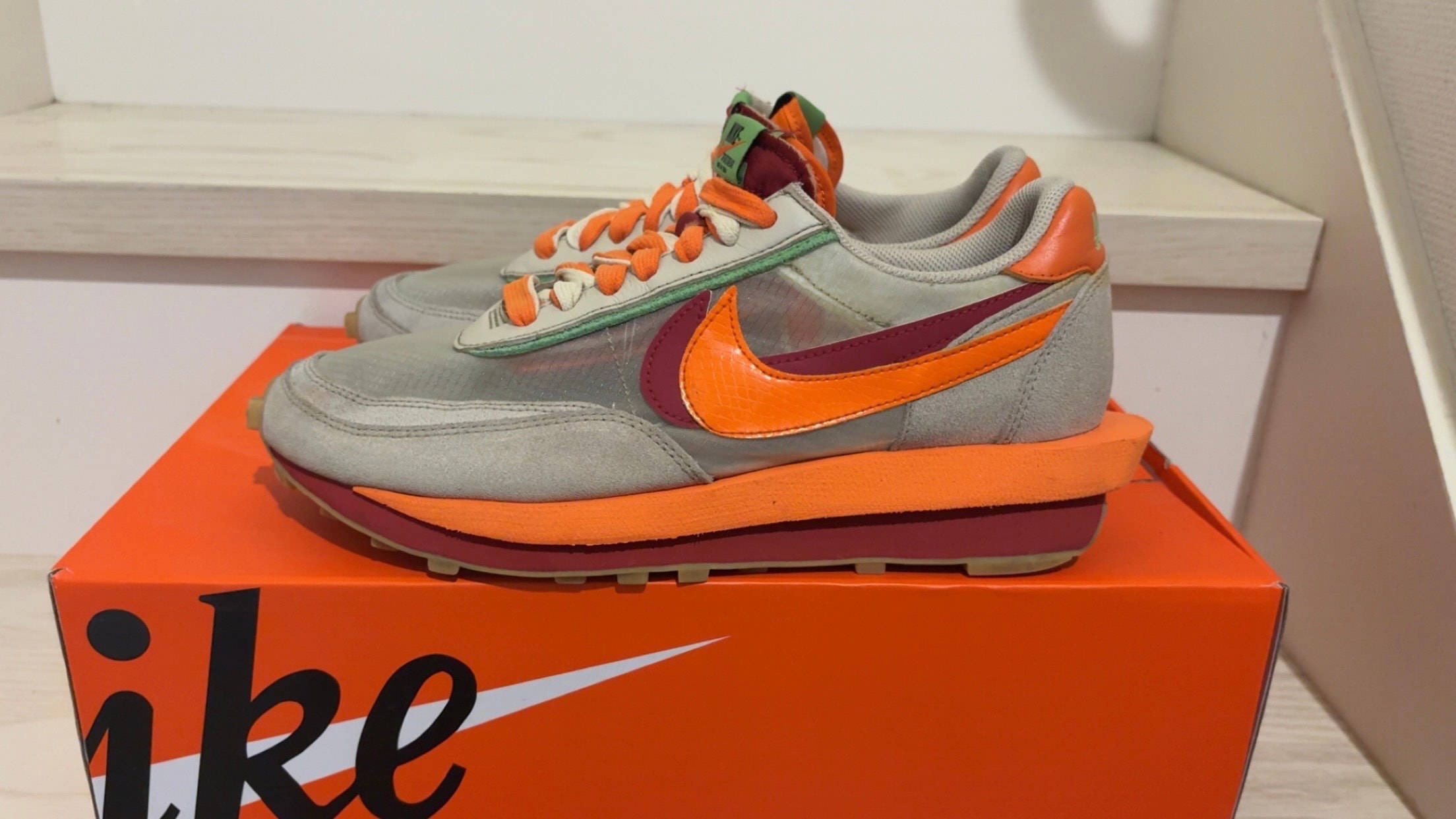 CLOT × Sacai × Nike LD Waffle "Orange Blaze"
