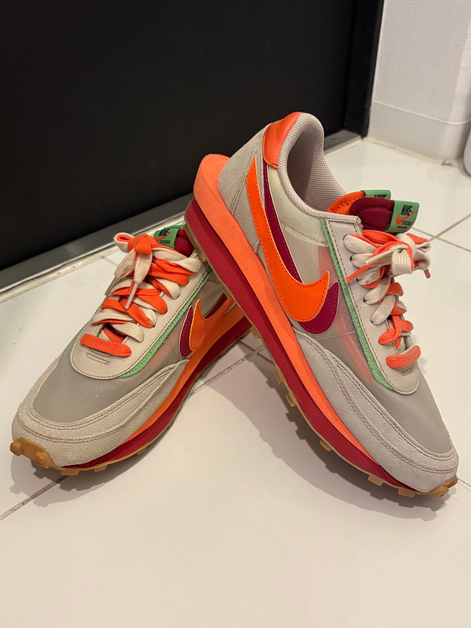 CLOT × Sacai × Nike LD Waffle "Orange Blaze"