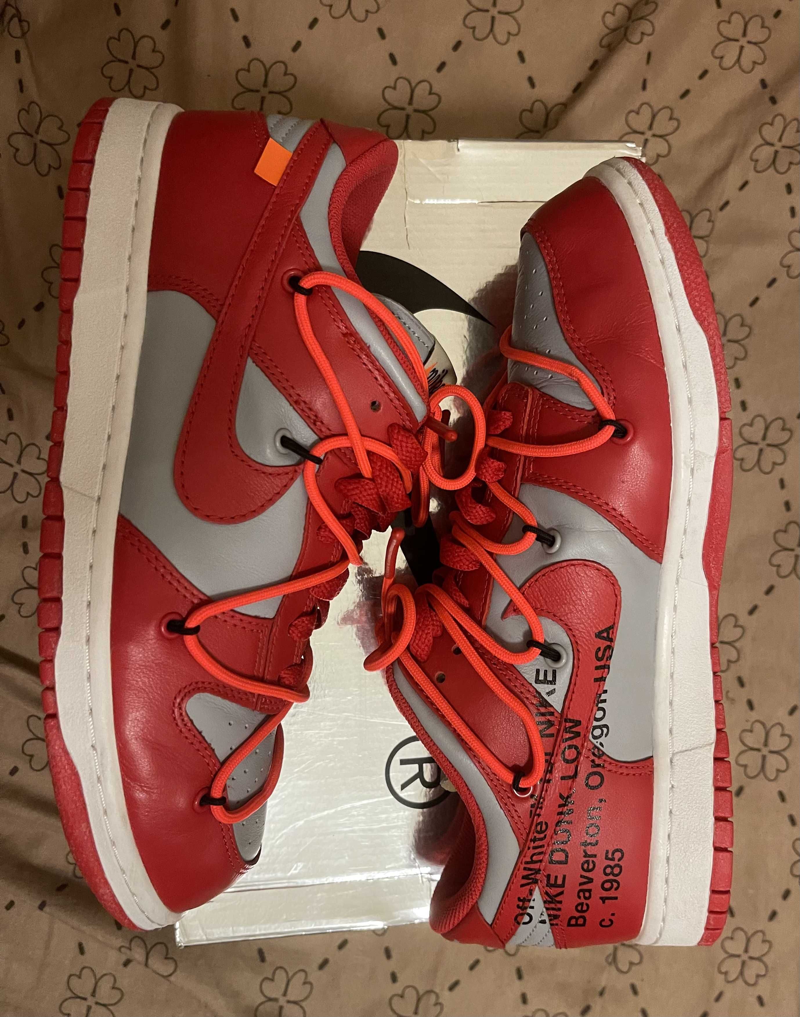 Off-White × Nike Dunk Low "University Red/Wolf Grey"