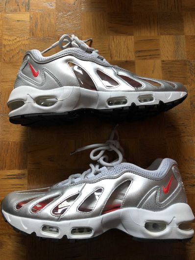 Supreme × Nike Air Max 96 "Metallic Silver/Speed Red/Clear"