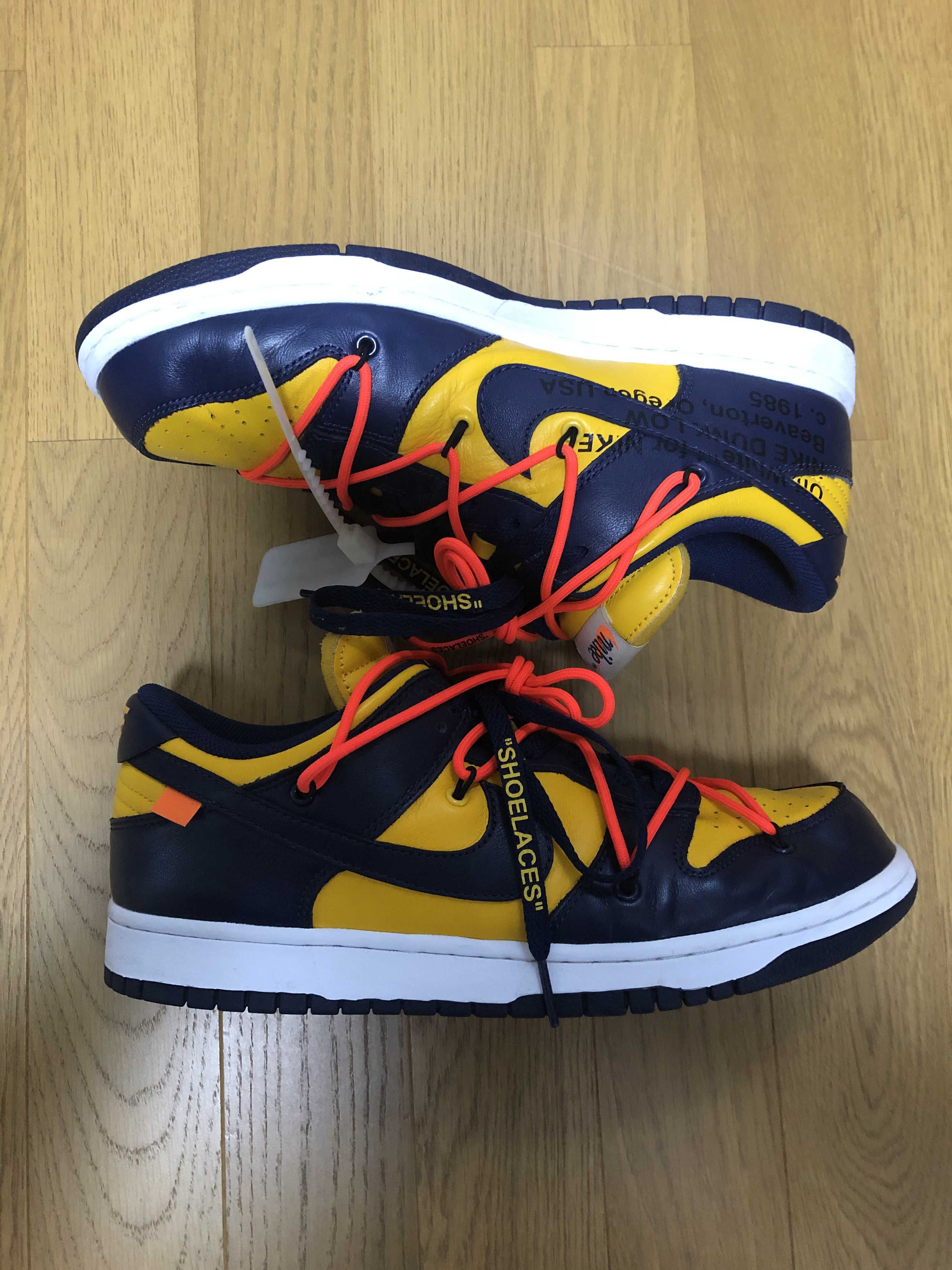 Off-White × Nike Dunk Low  LTHR "University Gold/Midnight Navy/White"