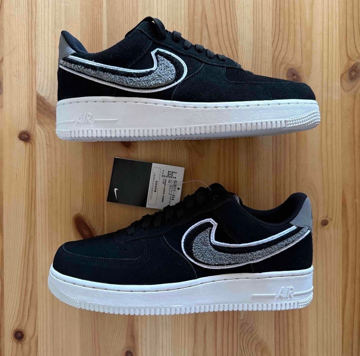 NIKE AIR FORCE 1 LOW 3D CHENILLE SWOOSH BLACK COOL GREY