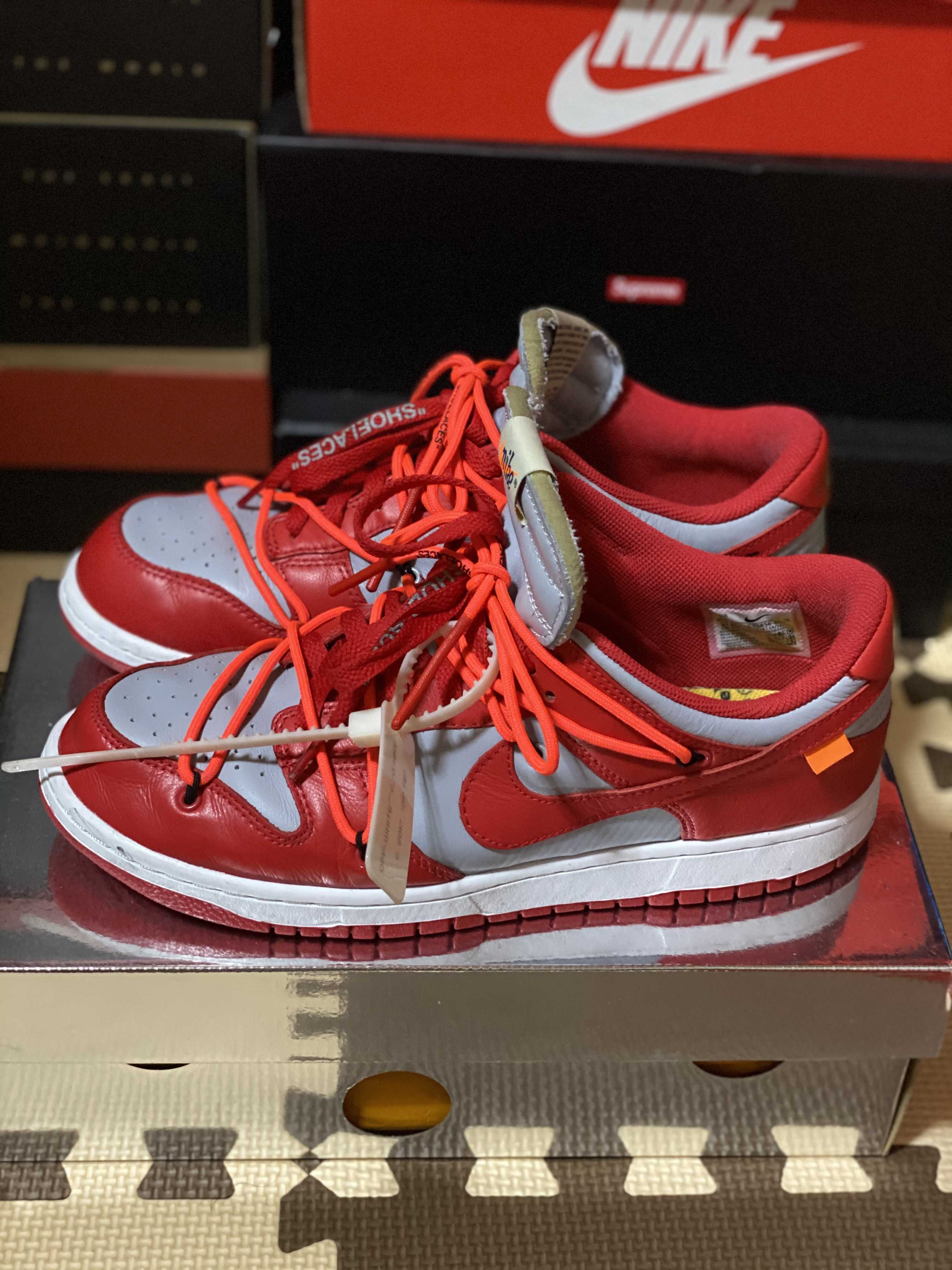 Off-White × Nike Dunk Low "University Red/Wolf Grey"