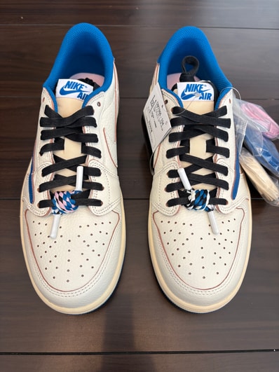 Travis Scott × fragment design × Nike Air Jordan 1 Low OG "Sail/Military Blue"
