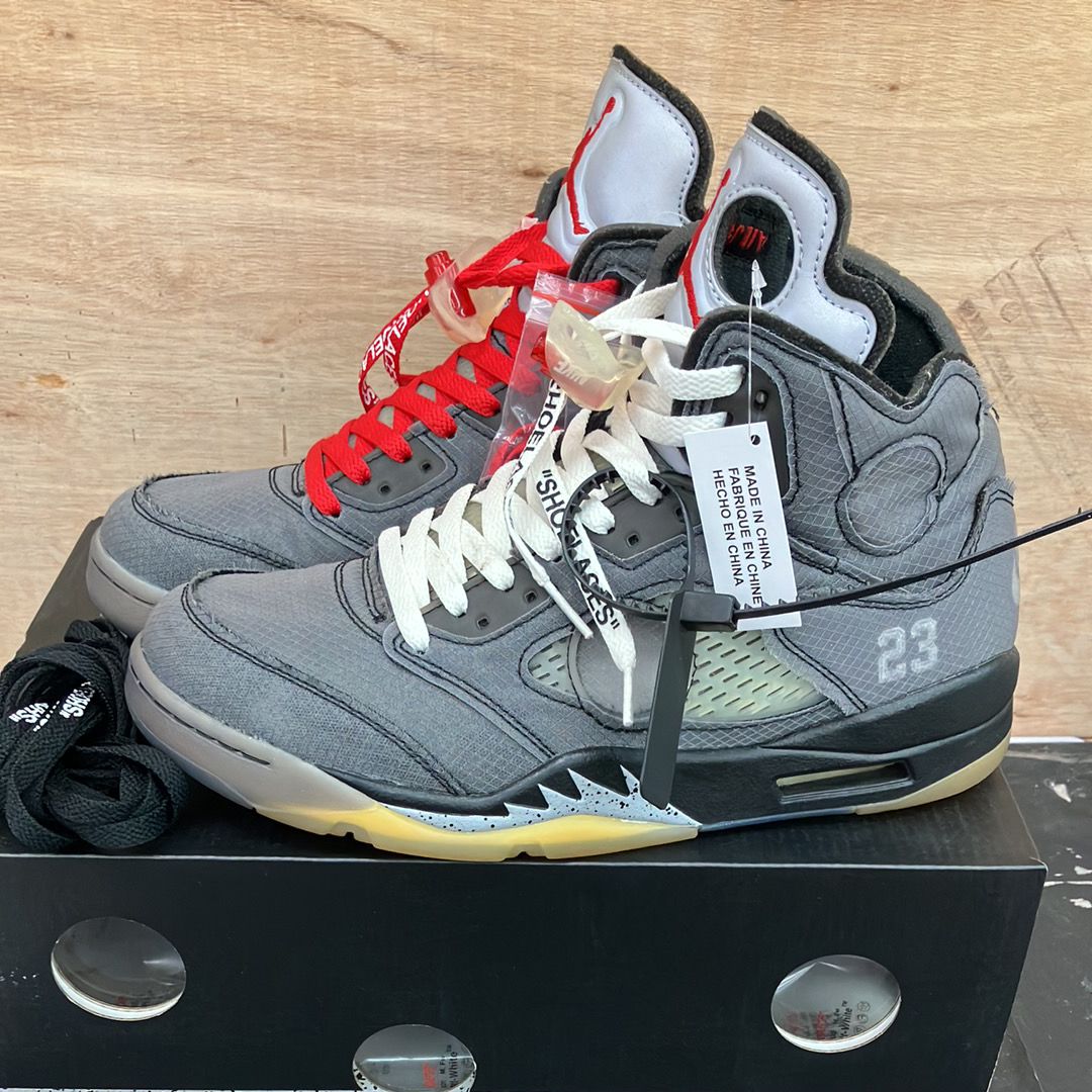 Off-White × Nike Air Jordan 5 "Black/Muslin/Fire Red"