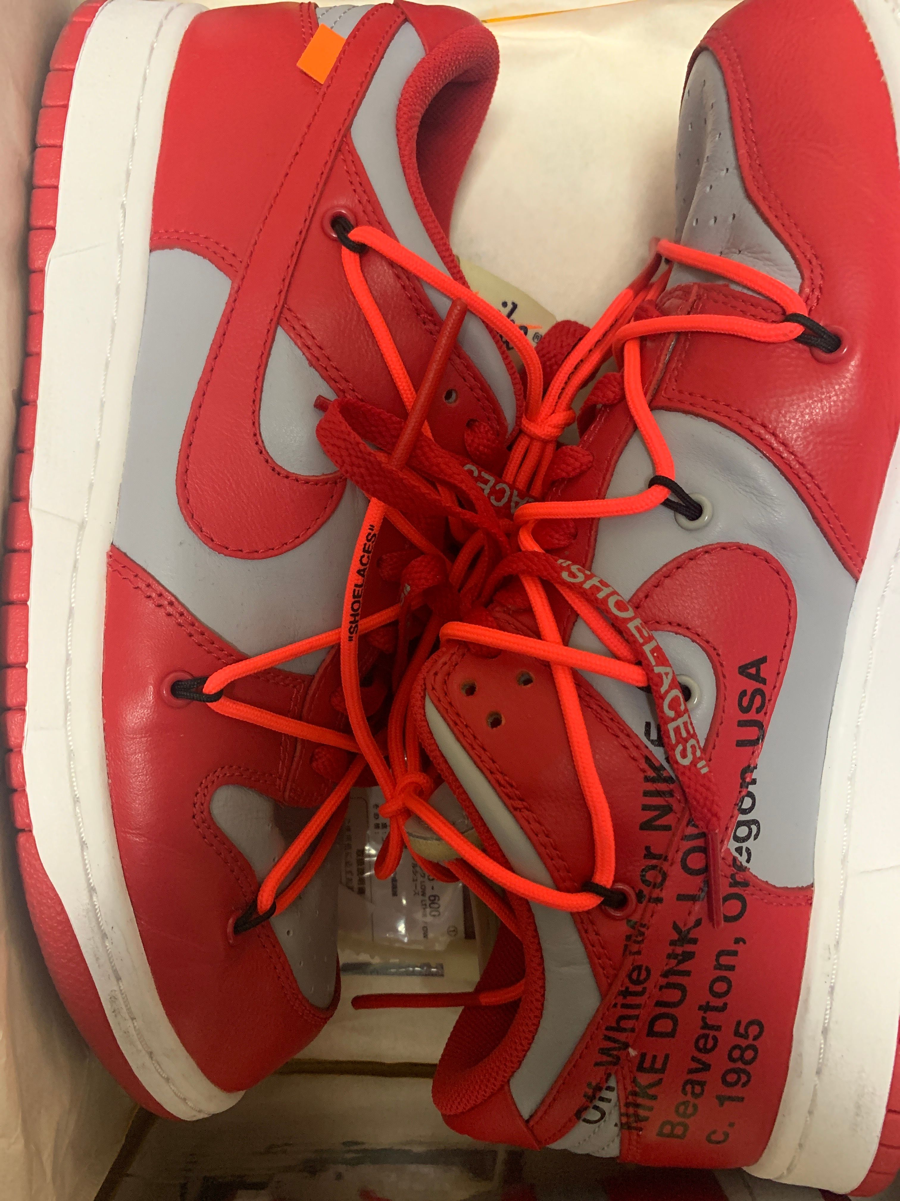 Off-White × Nike Dunk Low "University Red/Wolf Grey"