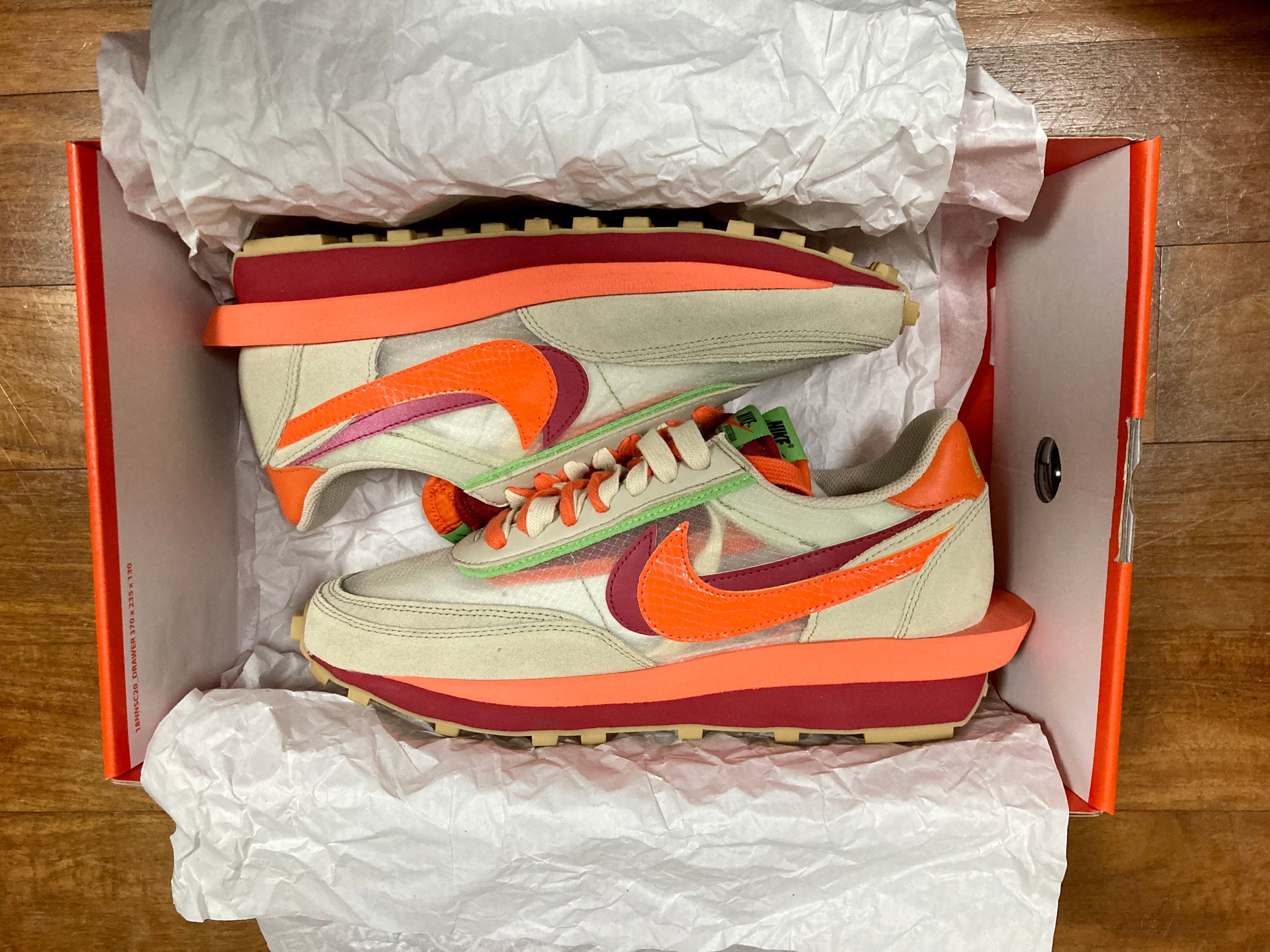 CLOT × Sacai × Nike LD Waffle "Orange Blaze"