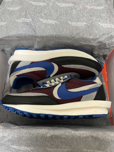 UNDERCOVER × sacai × Nike LD Waffle "Night Maroon/Pale Ivory-Ground Grey-Team Royal"