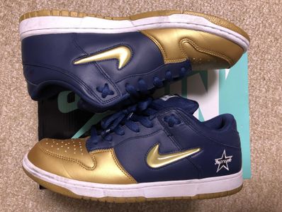 Supreme × Nike SB Dunk Low OG QS "Metallic Gold/Navy"