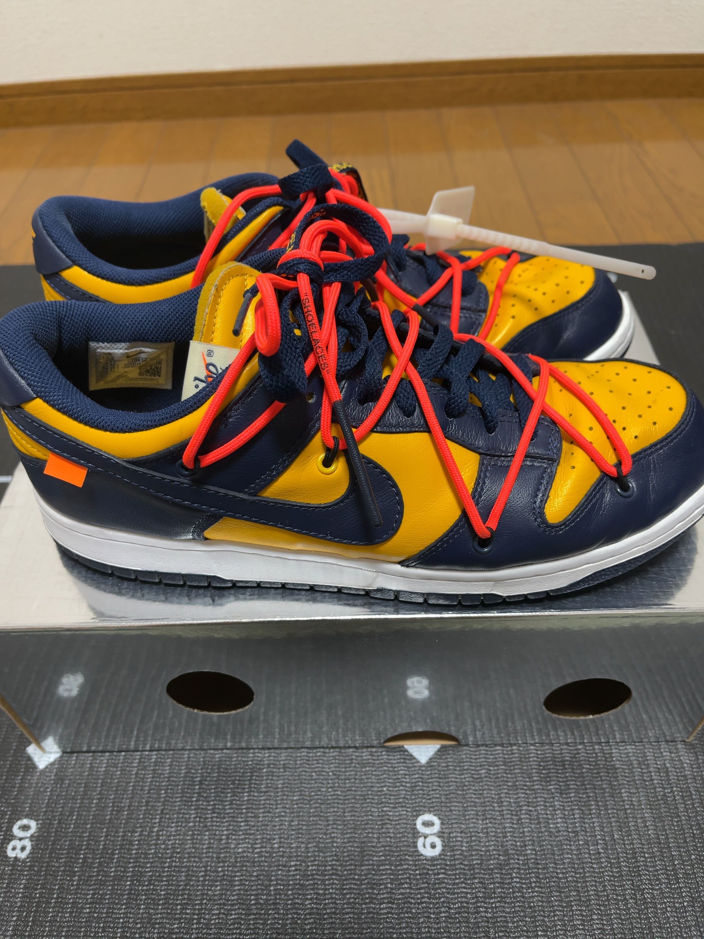 Off-White × Nike Dunk Low  LTHR "University Gold/Midnight Navy/White"