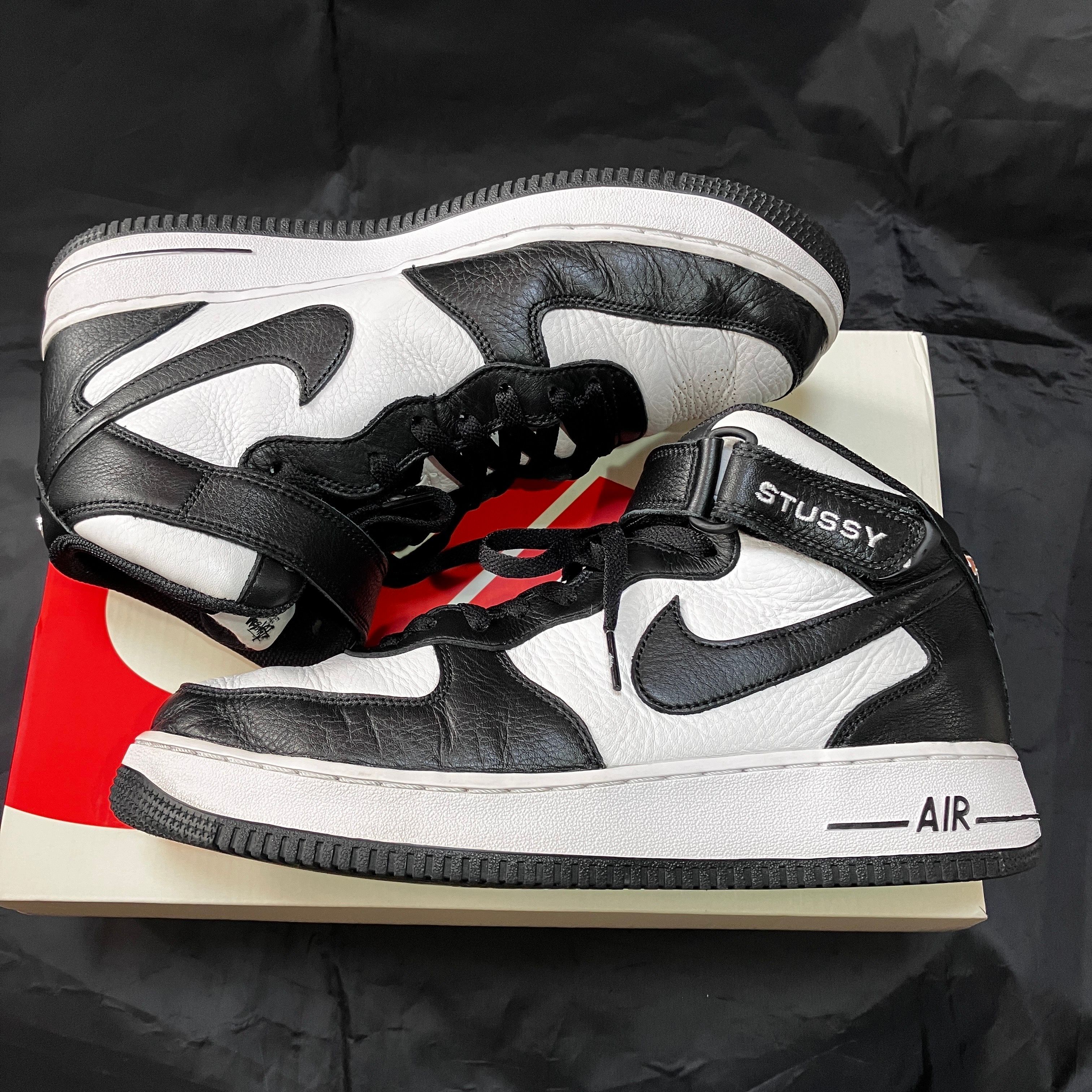 Stussy × Nike Air Force 1 Mid "Black and Light Bone"