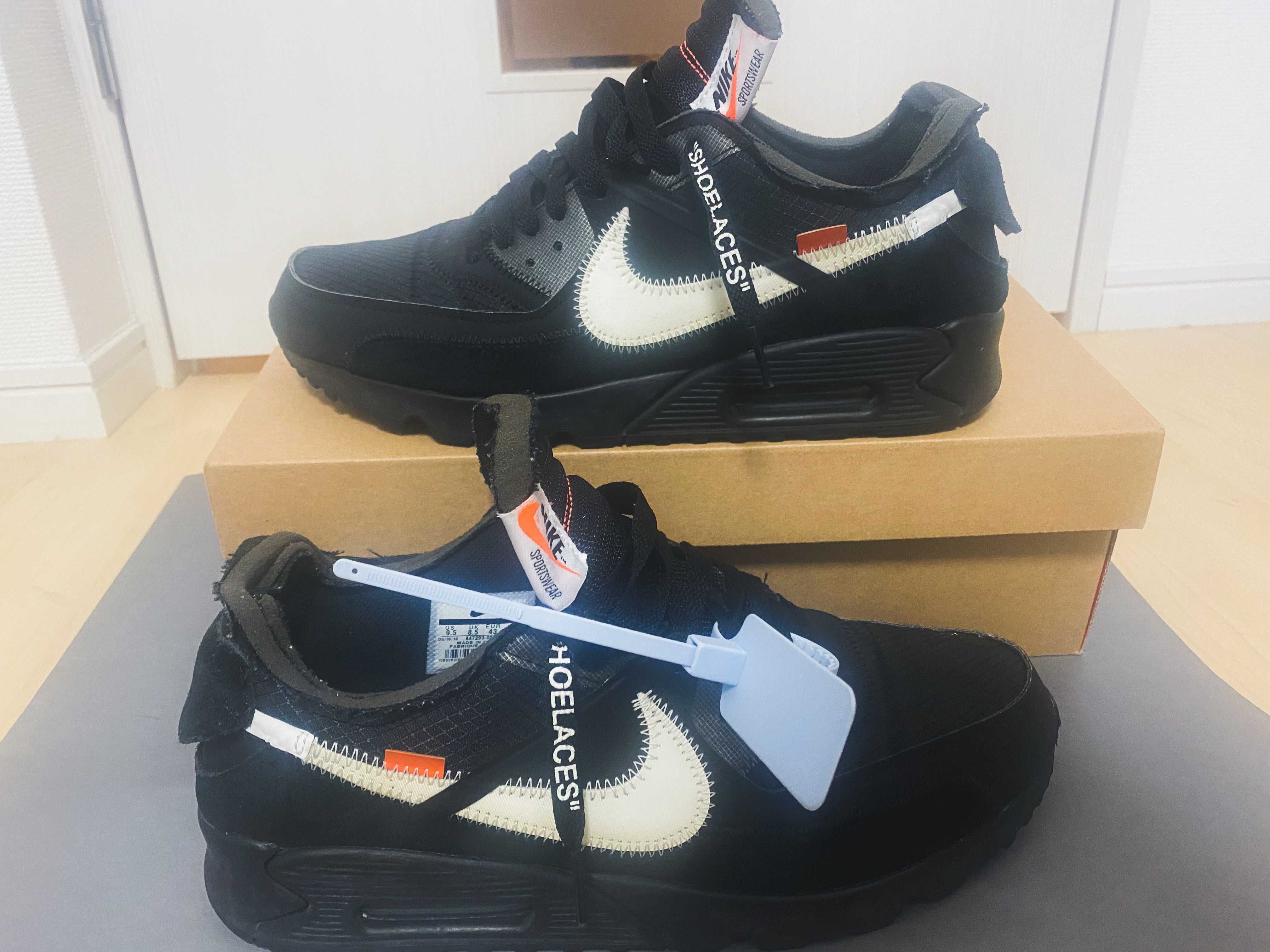 Off-White × Nike Air Max 90 "Black/Black-Cone-White"