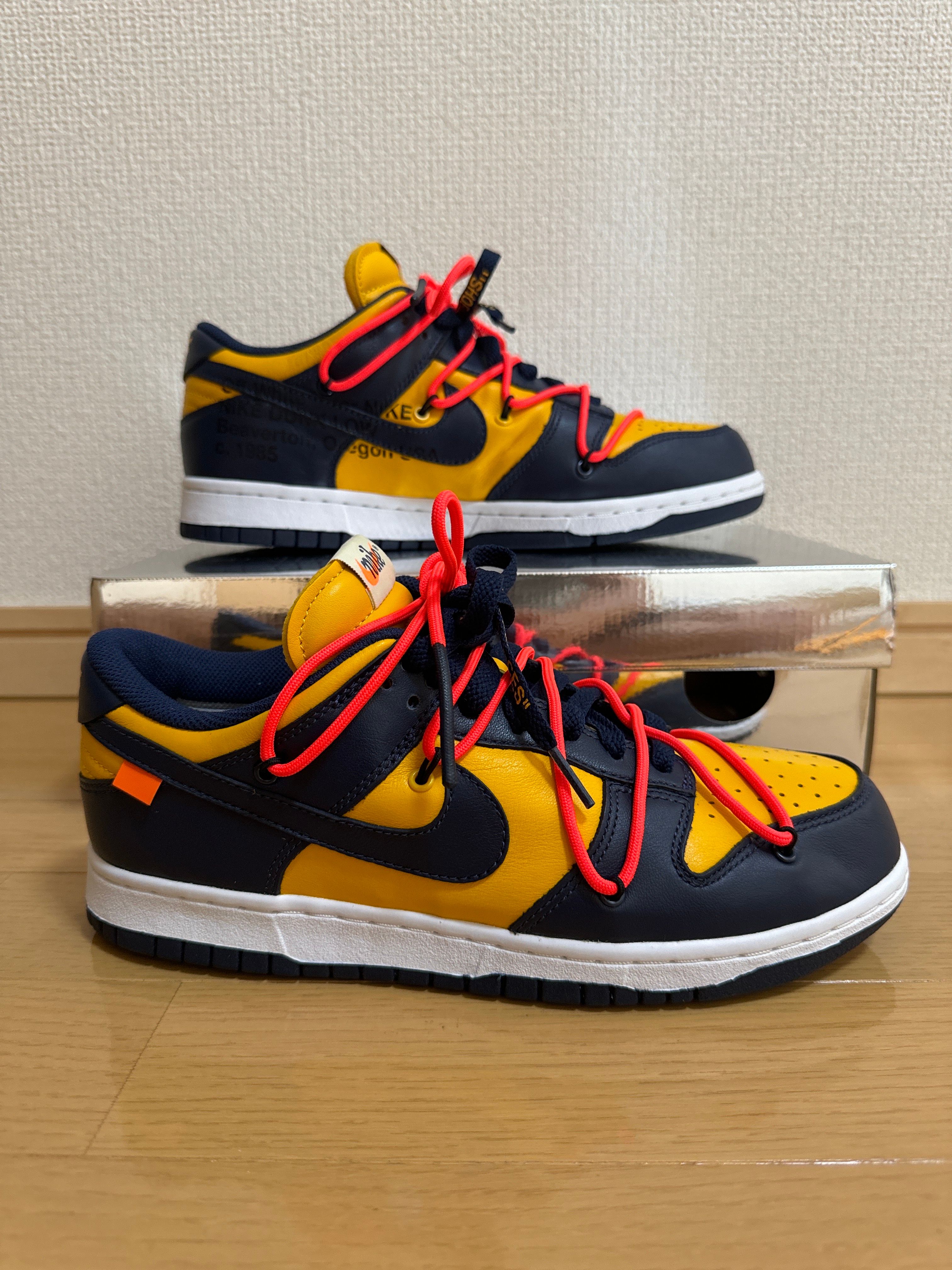 Off-White × Nike Dunk Low  LTHR "University Gold/Midnight Navy/White"