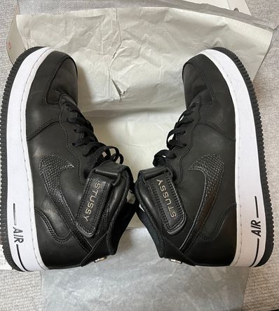 Stussy × Nike Air Force 1 Mid "Black/Black"
