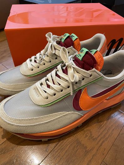 CLOT × Sacai × Nike LD Waffle "Orange Blaze"