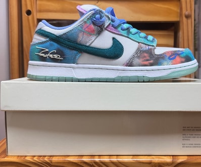 Futura × Nike SB Dunk Low "White and Geode Teal"