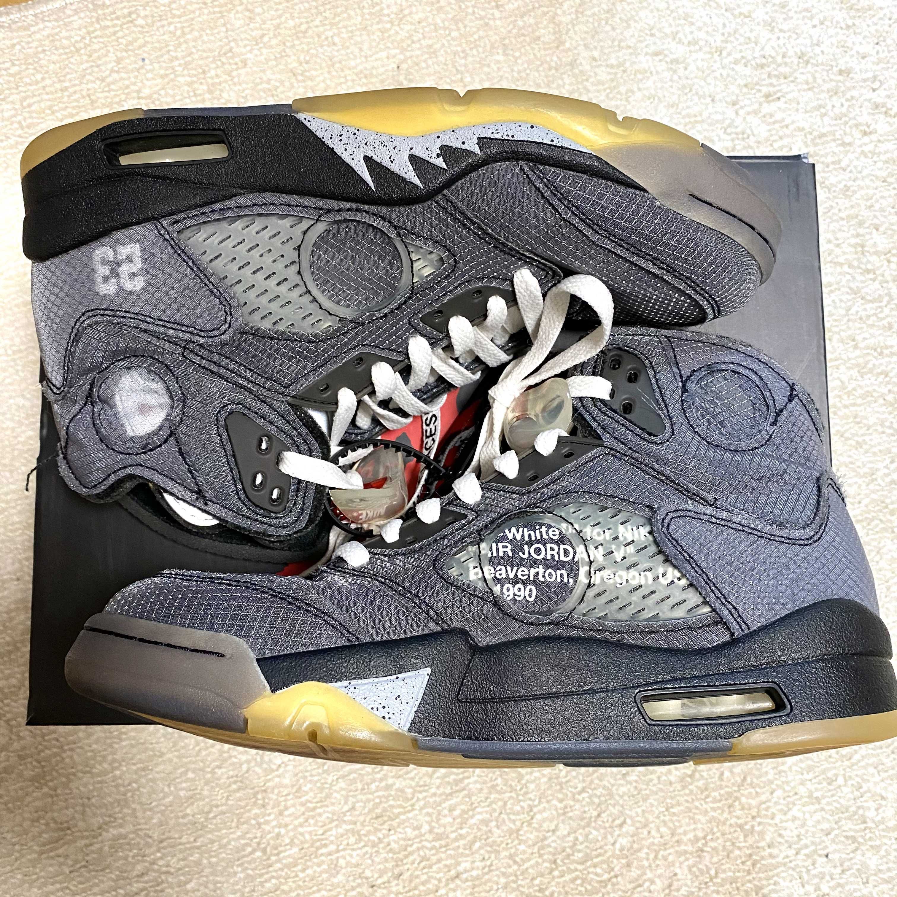 Off-White × Nike Air Jordan 5 "Black/Muslin/Fire Red"